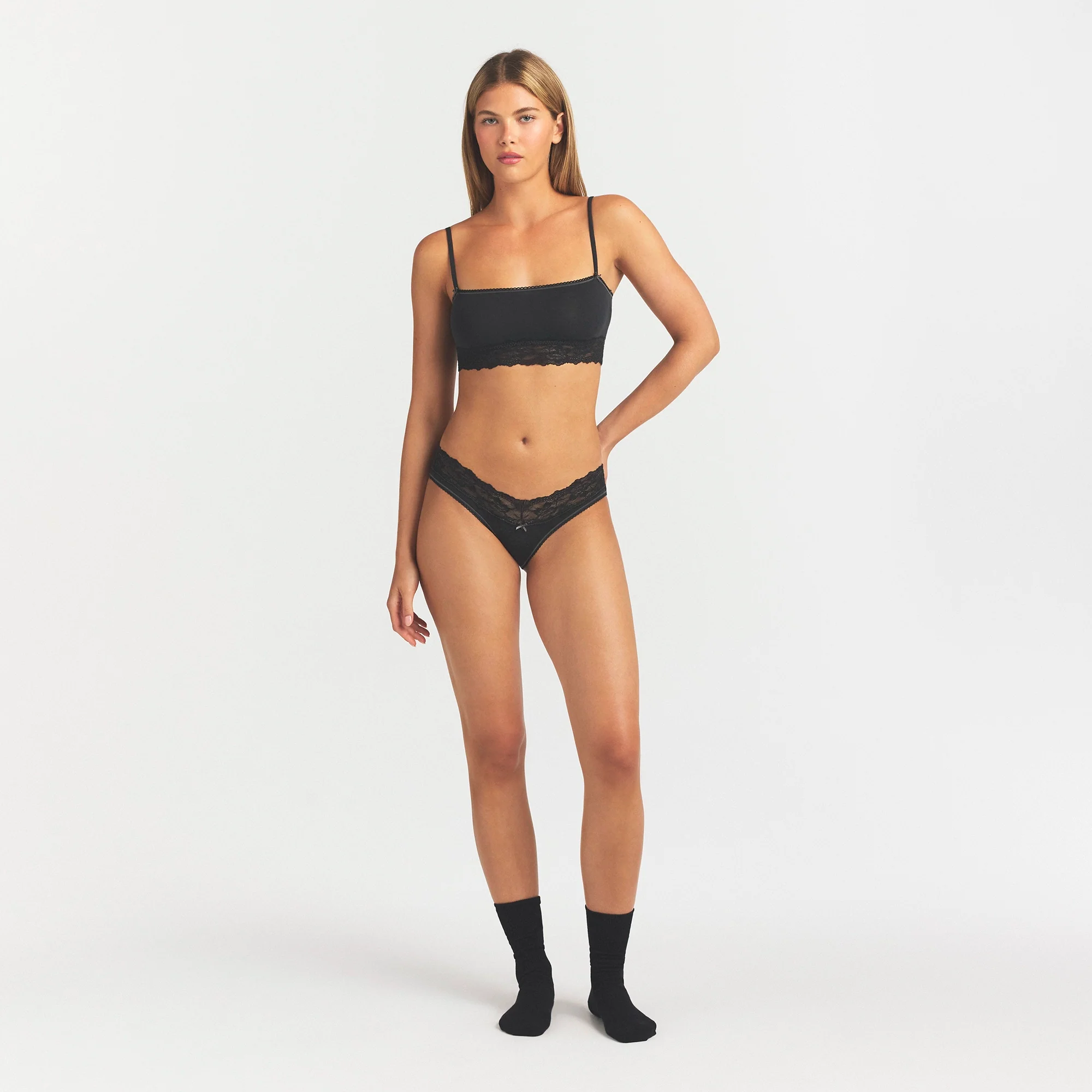 LIGHTWEIGHT COTTON WIDE LACE BRIEF | SOOT TONAL - Image 2