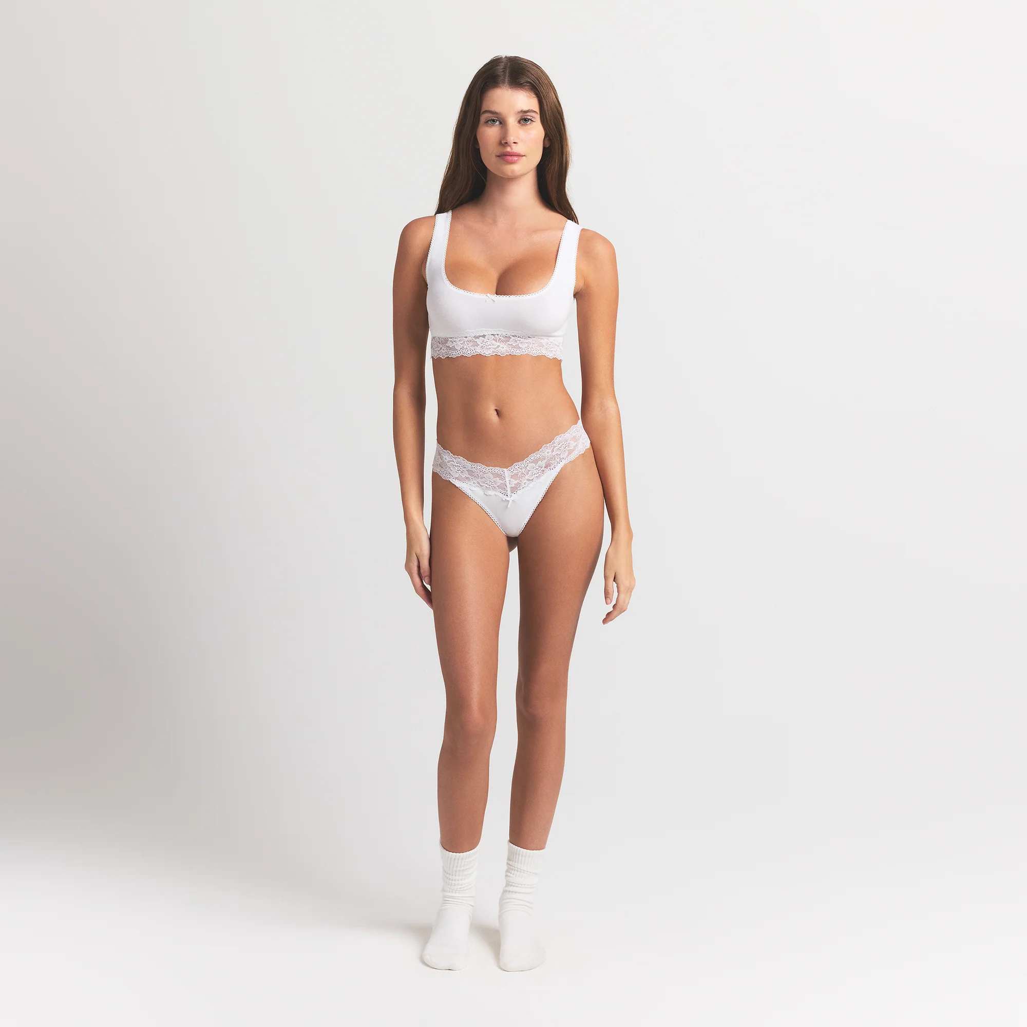 LIGHTWEIGHT COTTON WIDE LACE THONG | SNOW - Image 2