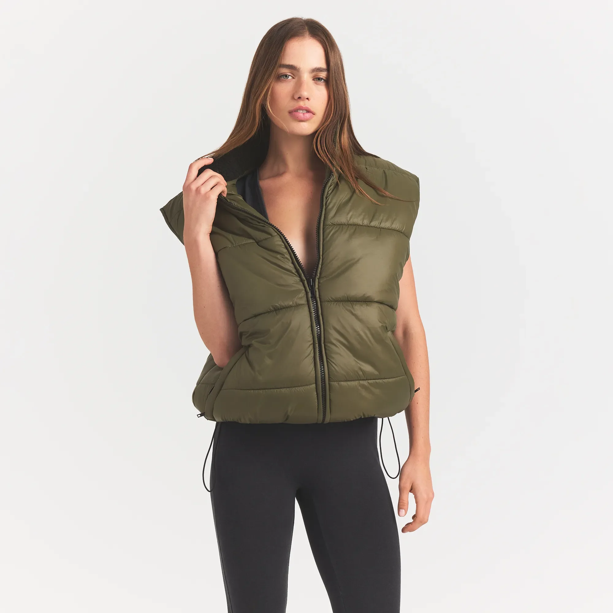 LIGHTWEIGHT PUFFER OVERSIZED VEST | OLIVE - Image 3