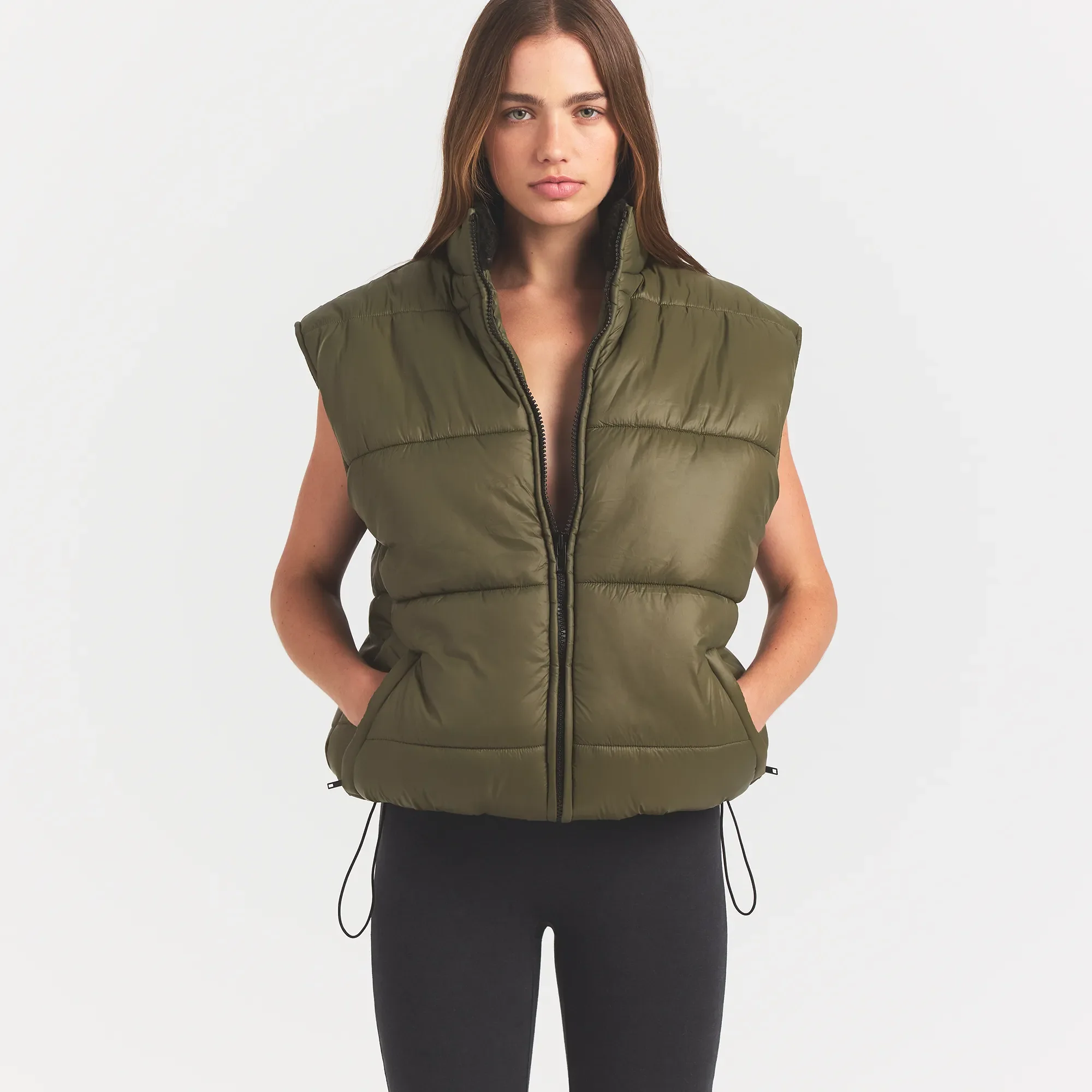 LIGHTWEIGHT PUFFER OVERSIZED VEST | OLIVE - Image 5