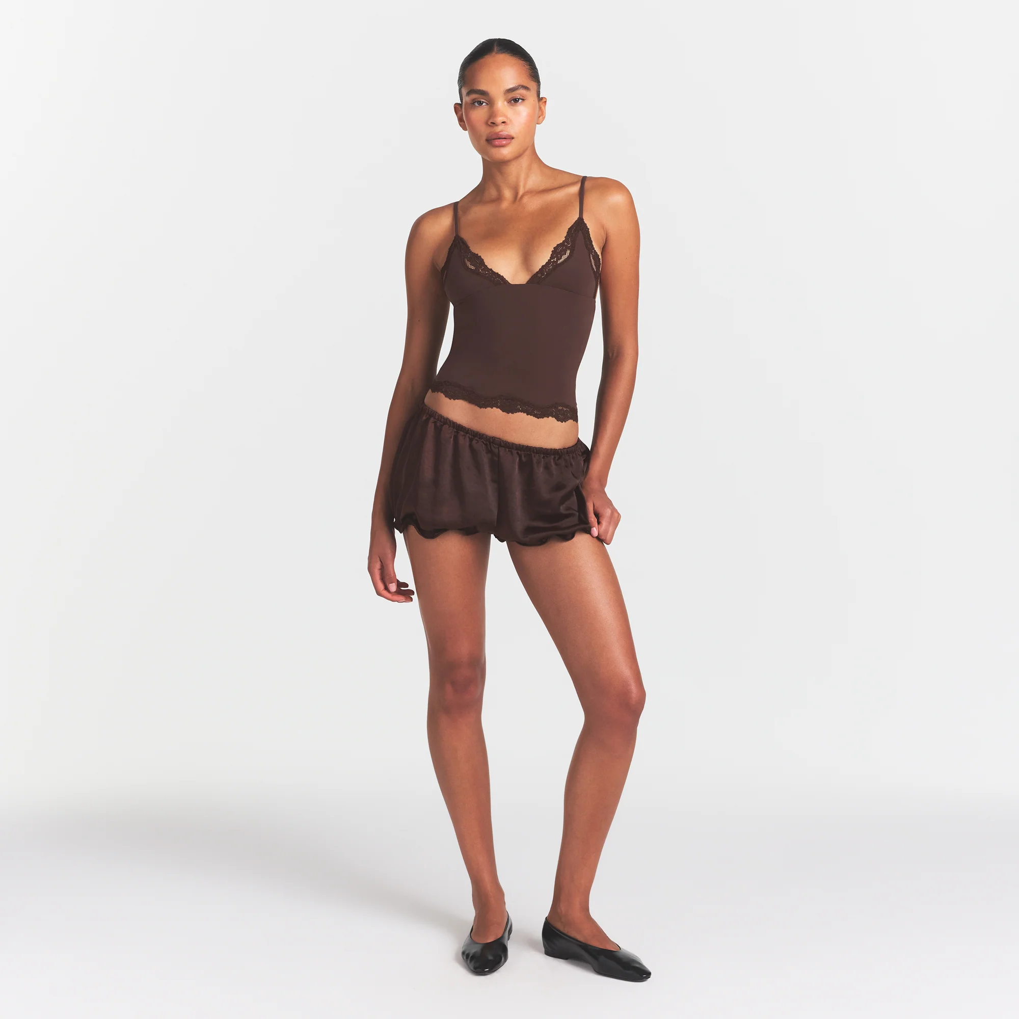 LIGHTWEIGHT SATIN BLOOMER SHORT | ESPRESSO - Image 2