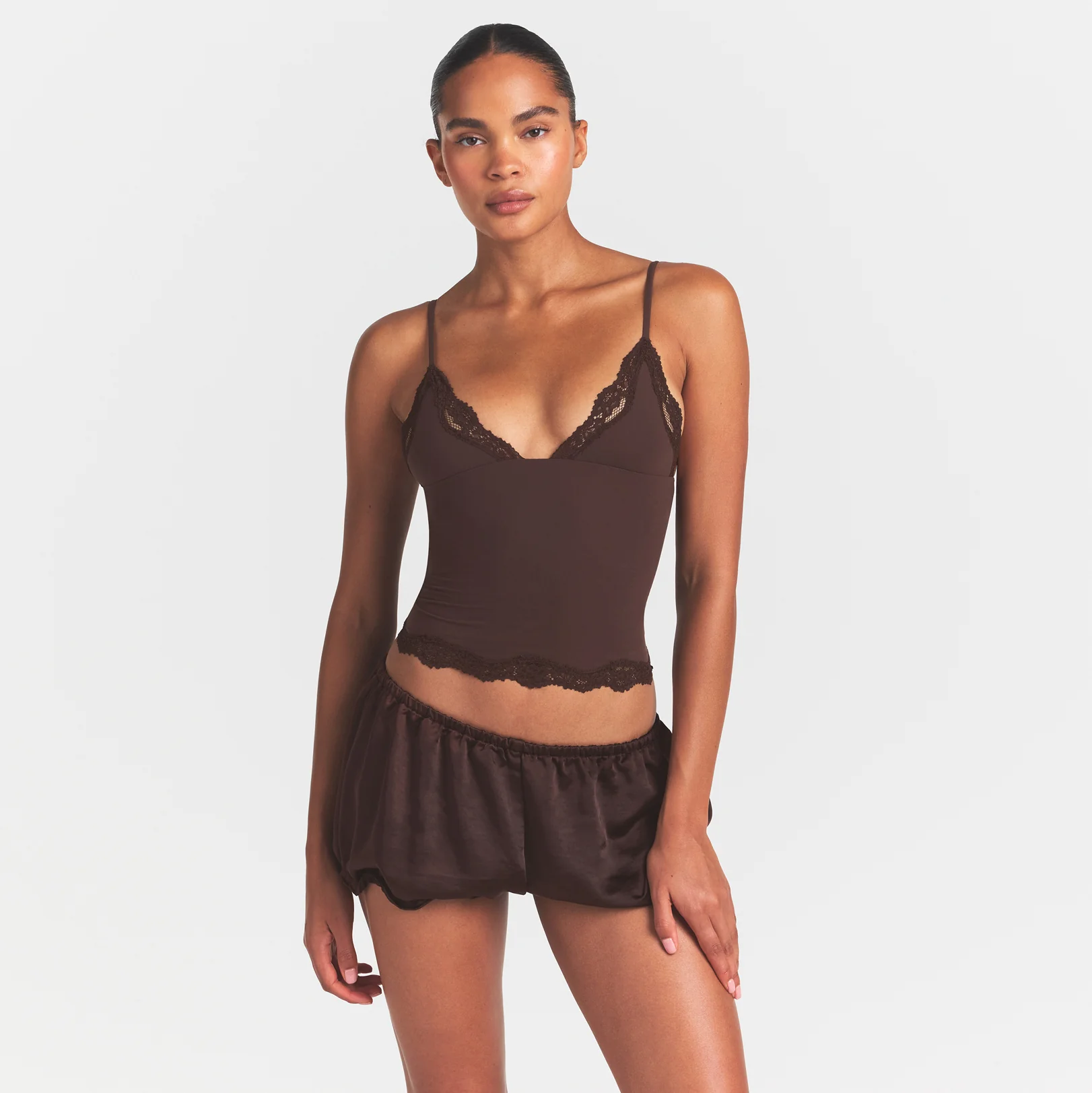LIGHTWEIGHT SATIN BLOOMER SHORT | ESPRESSO - Image 3