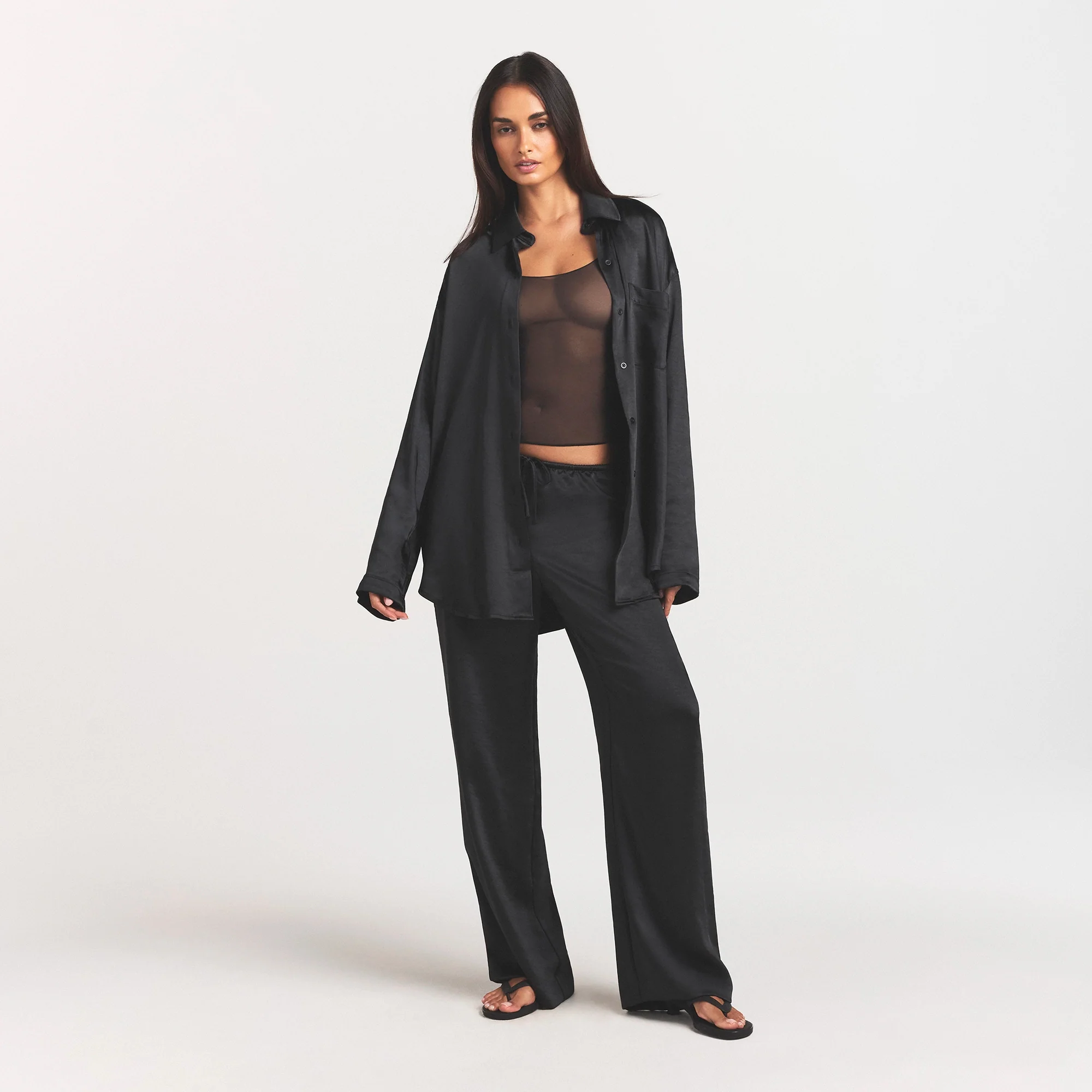 LIGHTWEIGHT SATIN OVERSIZED SHIRT | OBSIDIAN - Image 2