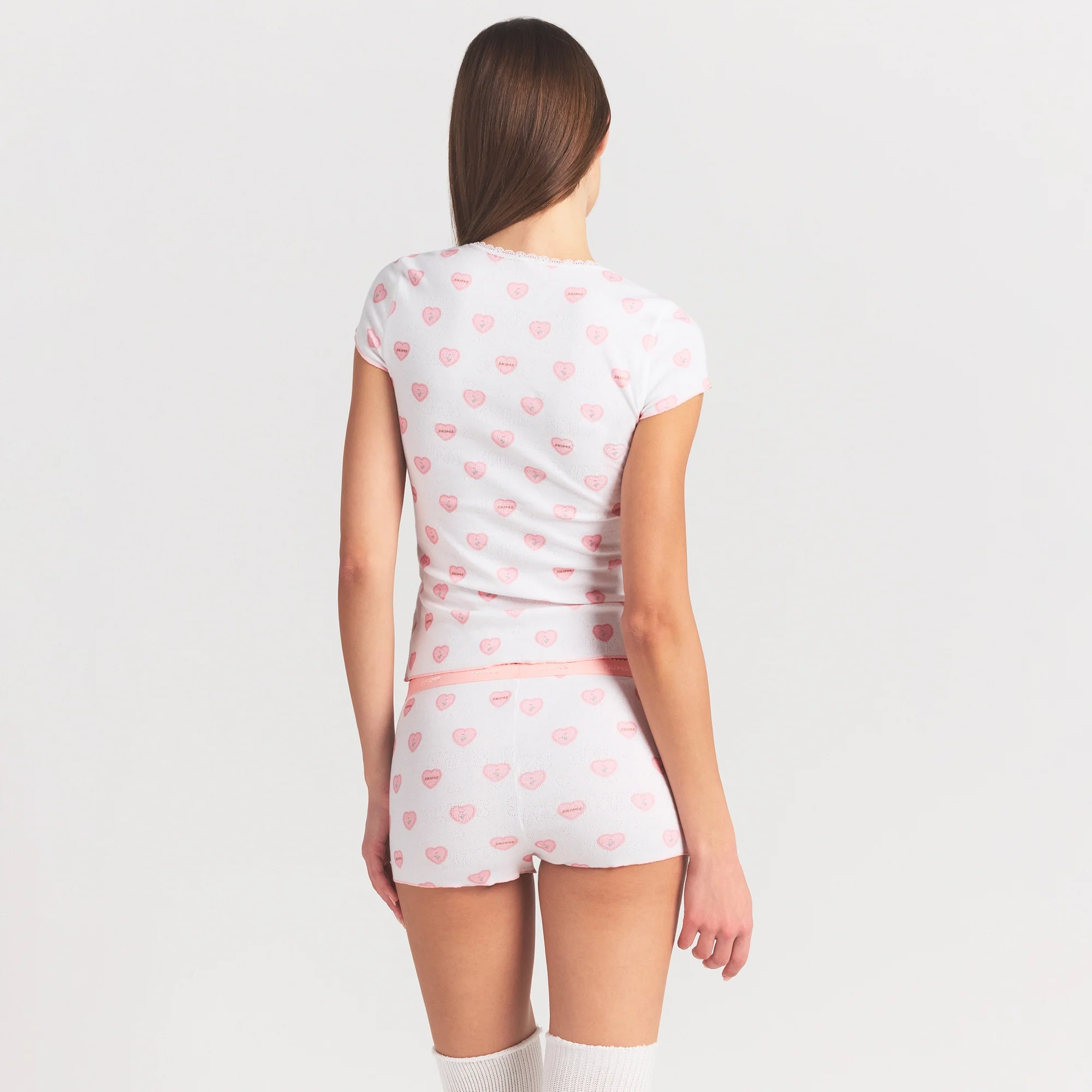 LOGO POINTELLE BABY TEE AND MICRO SHORT SET | SNOW LACE HEARTS - Image 5