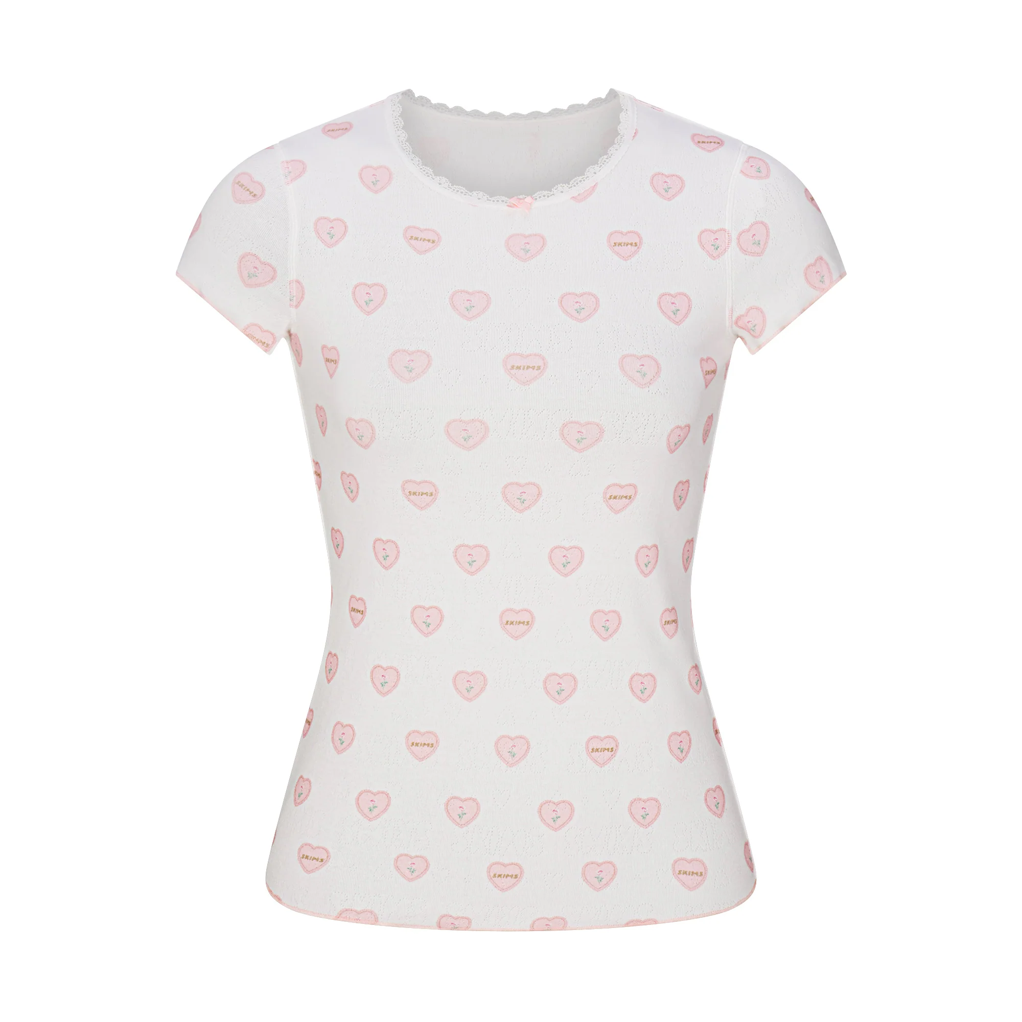 LOGO POINTELLE BABY TEE AND MICRO SHORT SET | SNOW LACE HEARTS - Image 6