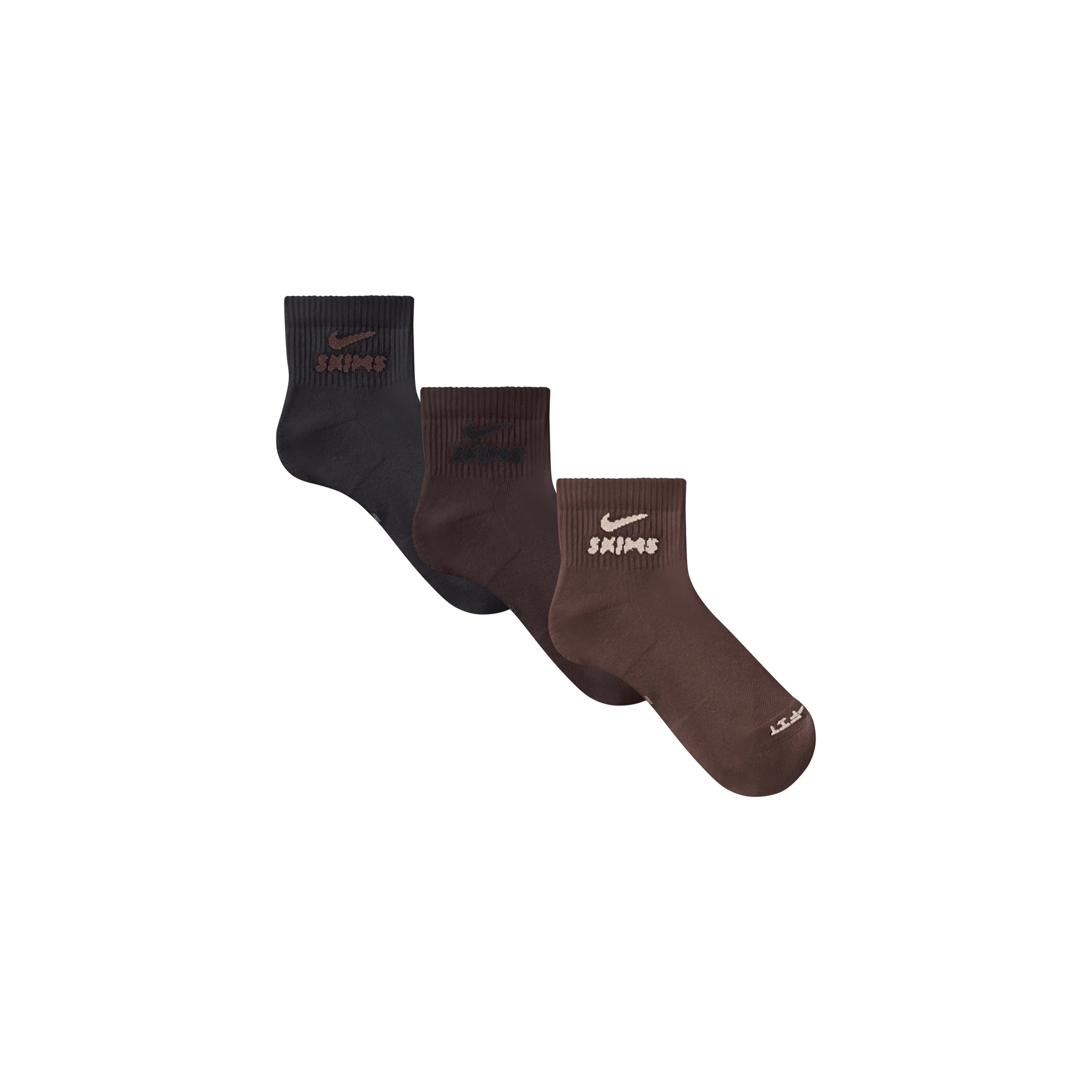 NikeSKIMS ACCESSORIES DRI-FIT™ QUARTER CREW SOCK 3-PACK | DARK SEPIA MULTI