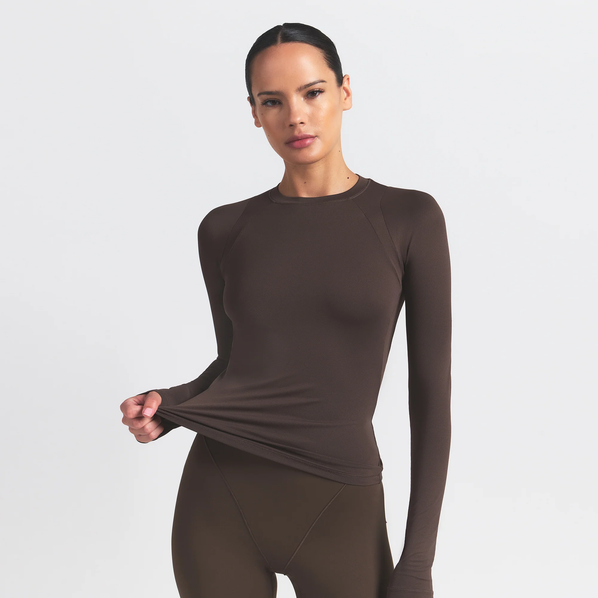 NikeSKIMS AIRY LONG SLEEVE CREW NECK TOP | DARK SEPIA - Image 3