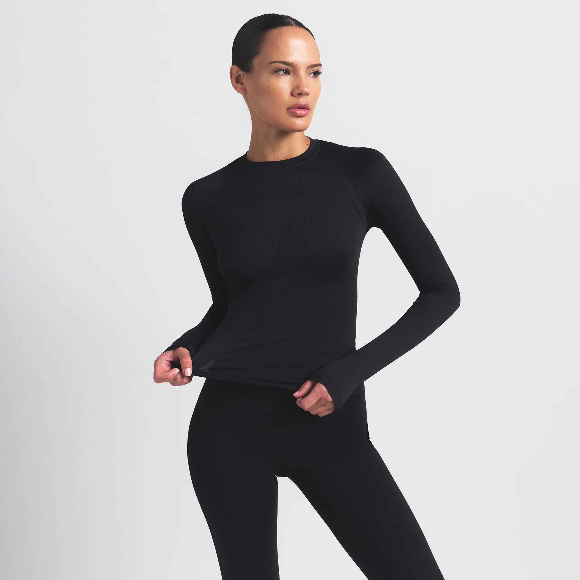 NikeSKIMS AIRY LONG SLEEVE CREW NECK TOP | OBSIDIAN - Image 5