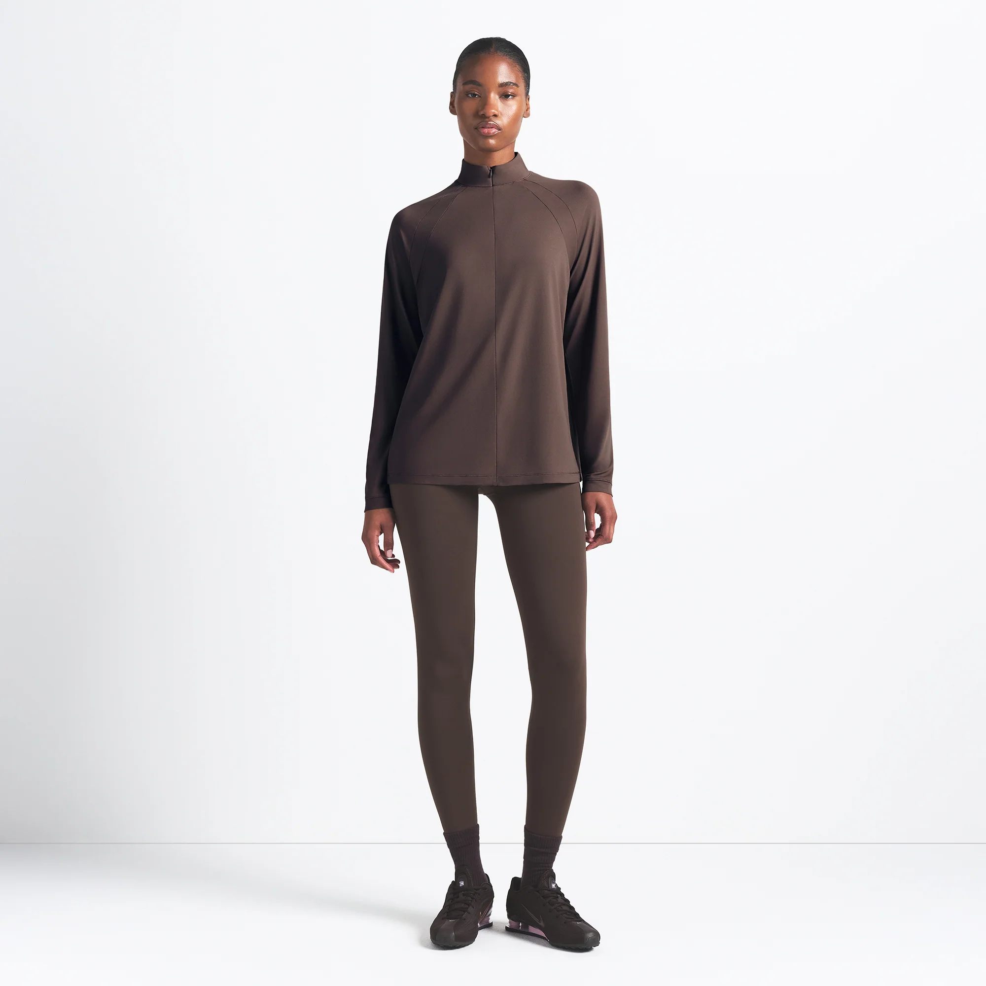 NikeSKIMS AIRY LONG SLEEVE HALF ZIP | DARK SEPIA - Image 2