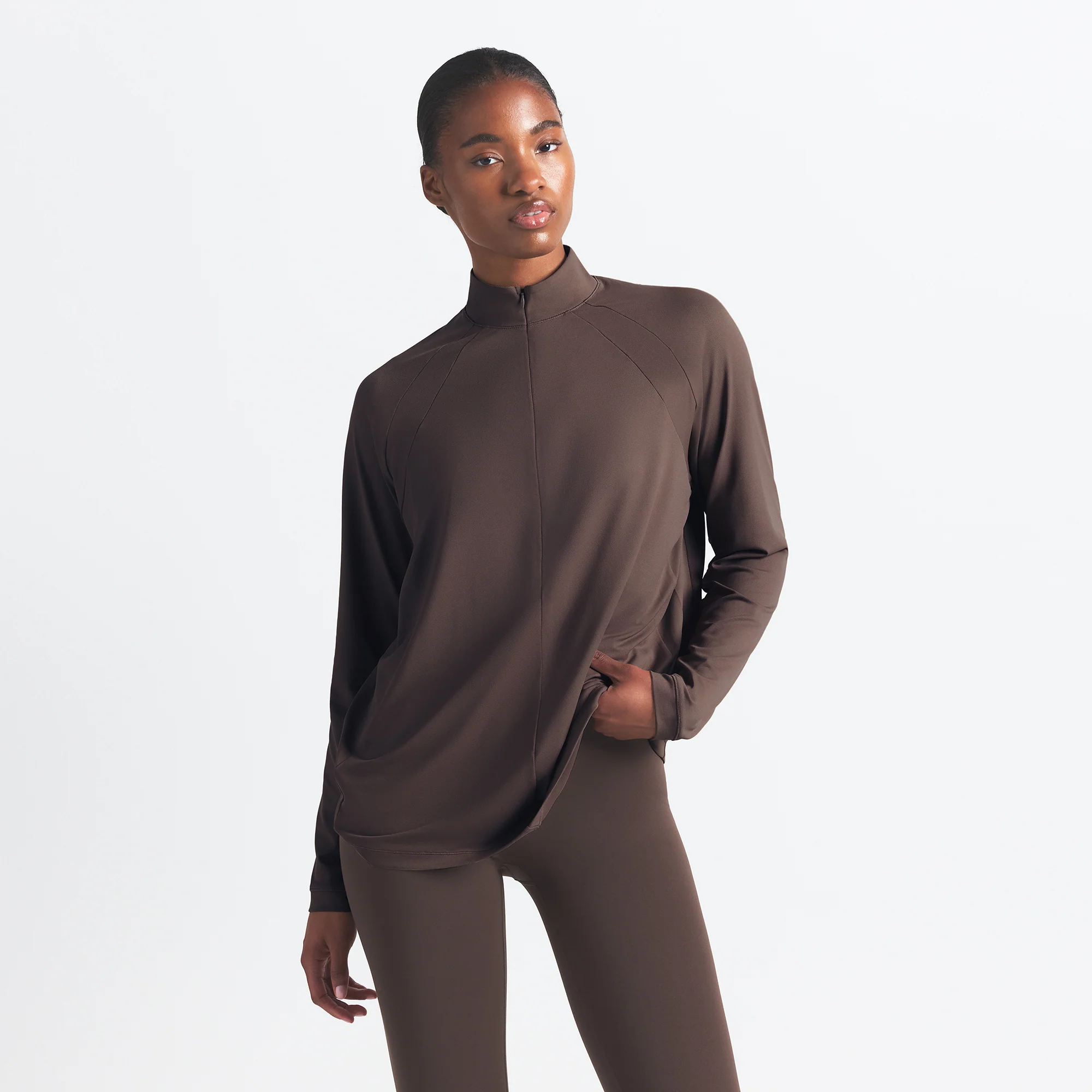 NikeSKIMS AIRY LONG SLEEVE HALF ZIP | DARK SEPIA - Image 5