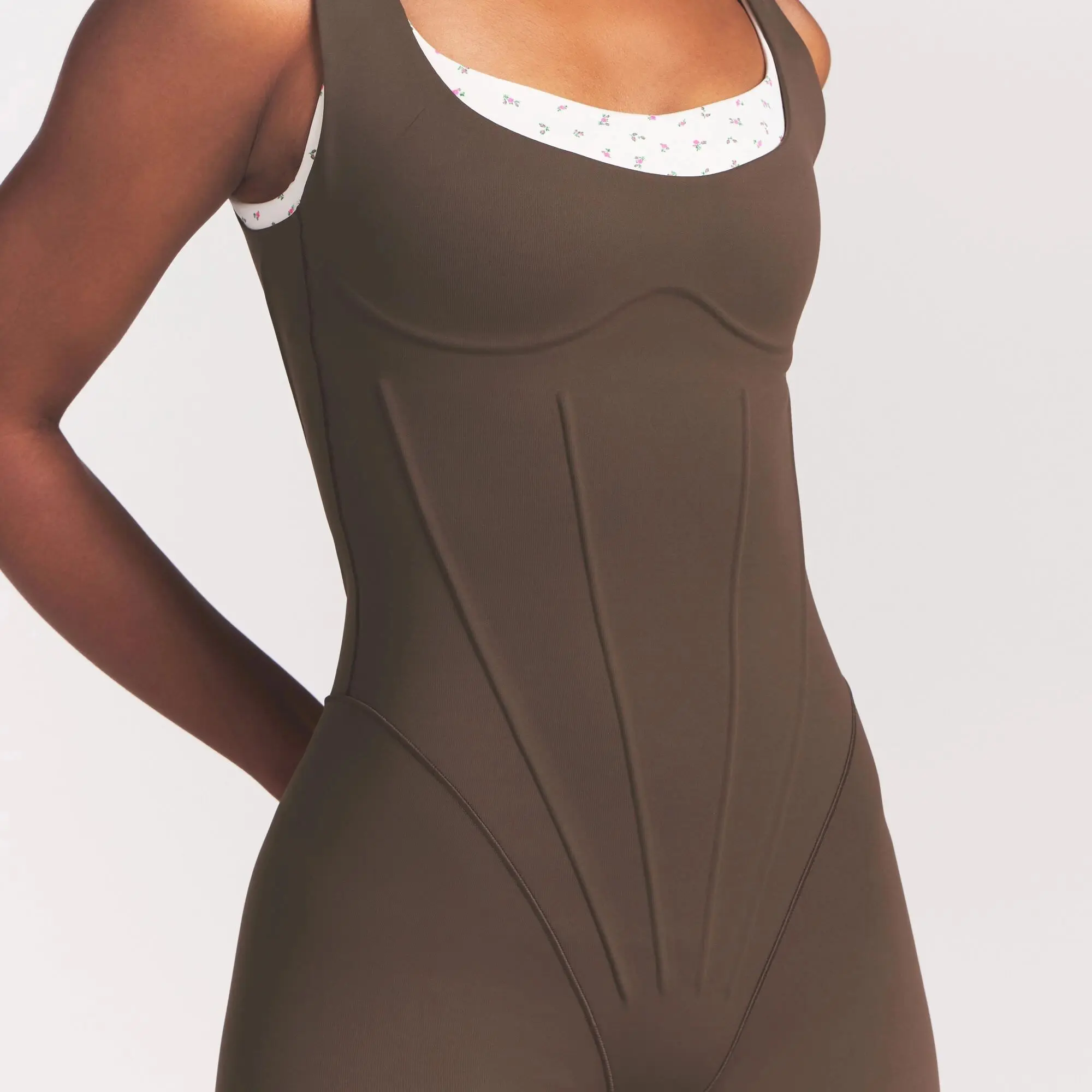 NikeSKIMS MATTE CORSET 2" ONE PIECE | DARK SEPIA - Image 4