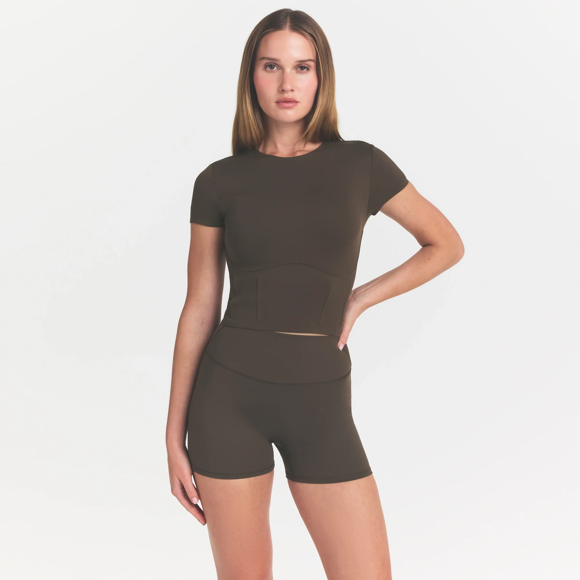 NikeSKIMS MATTE CROPPED CORSET TEE | DARK SEPIA - Image 3