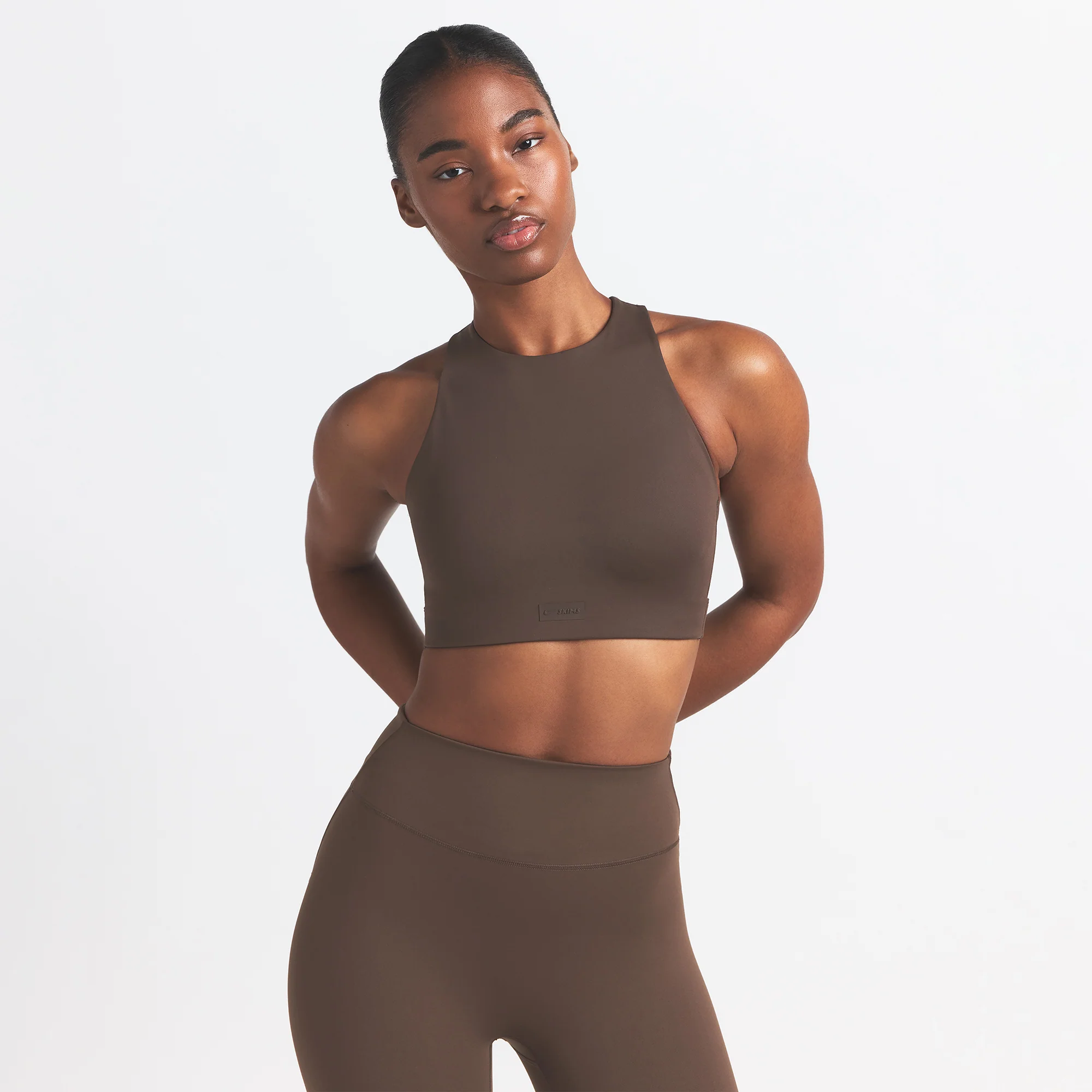 NikeSKIMS MATTE HIGH NECK BRA | DARK SEPIA - Image 3