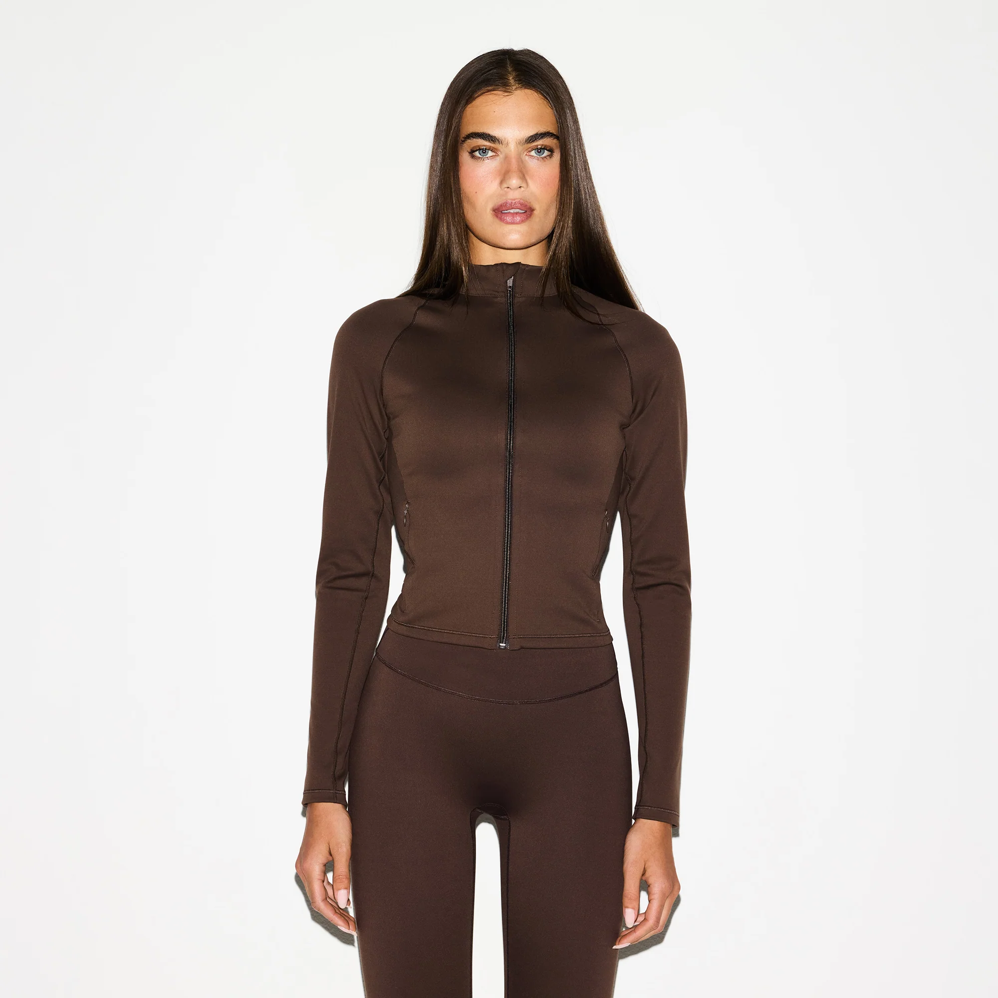 NikeSKIMS MATTE MOCK NECK FULL ZIP JACKET | DARK SEPIA - Image 3