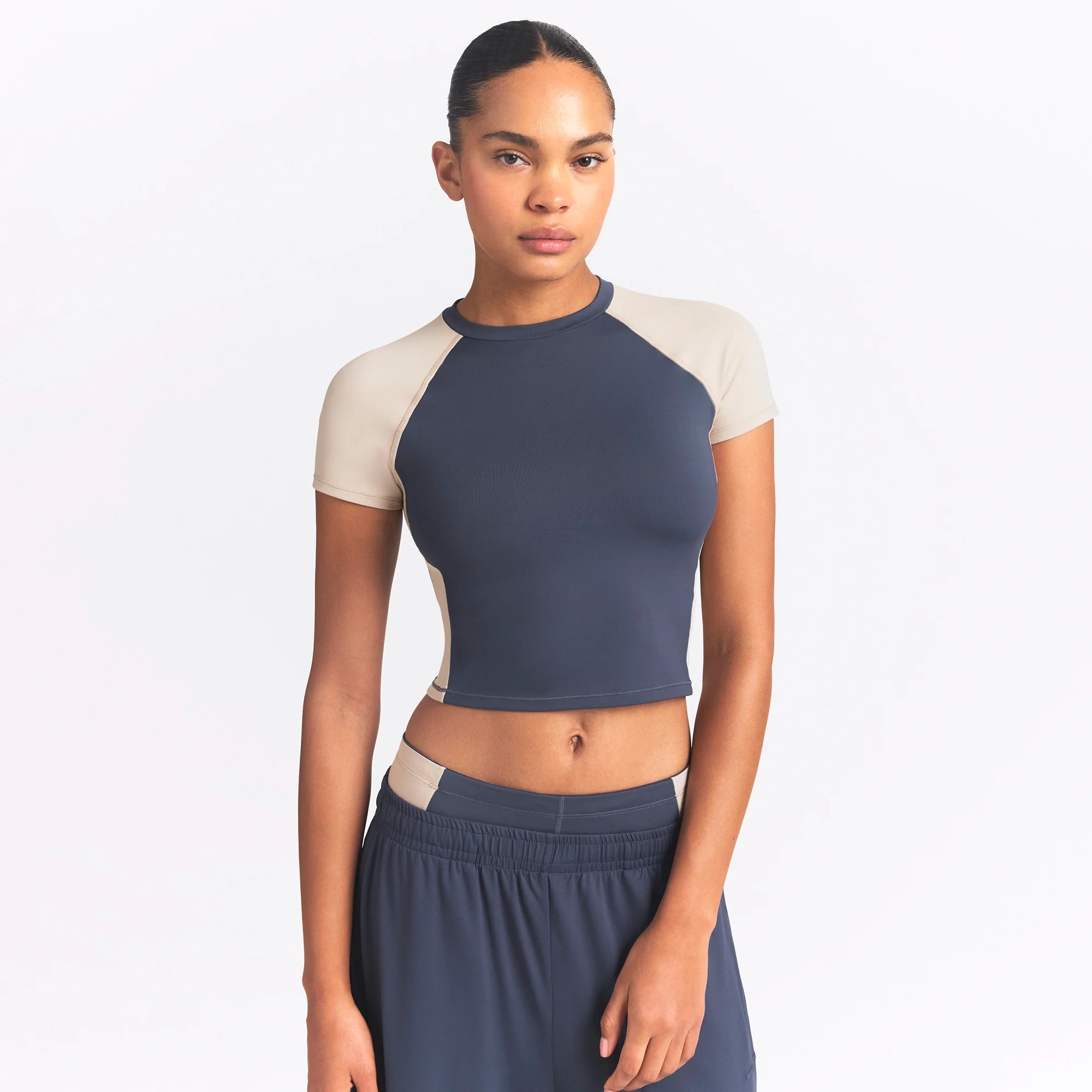NikeSKIMS MATTE SHINE MIX CROPPED BABY TEE | DEEP ROYAL AND STONE - Image 3