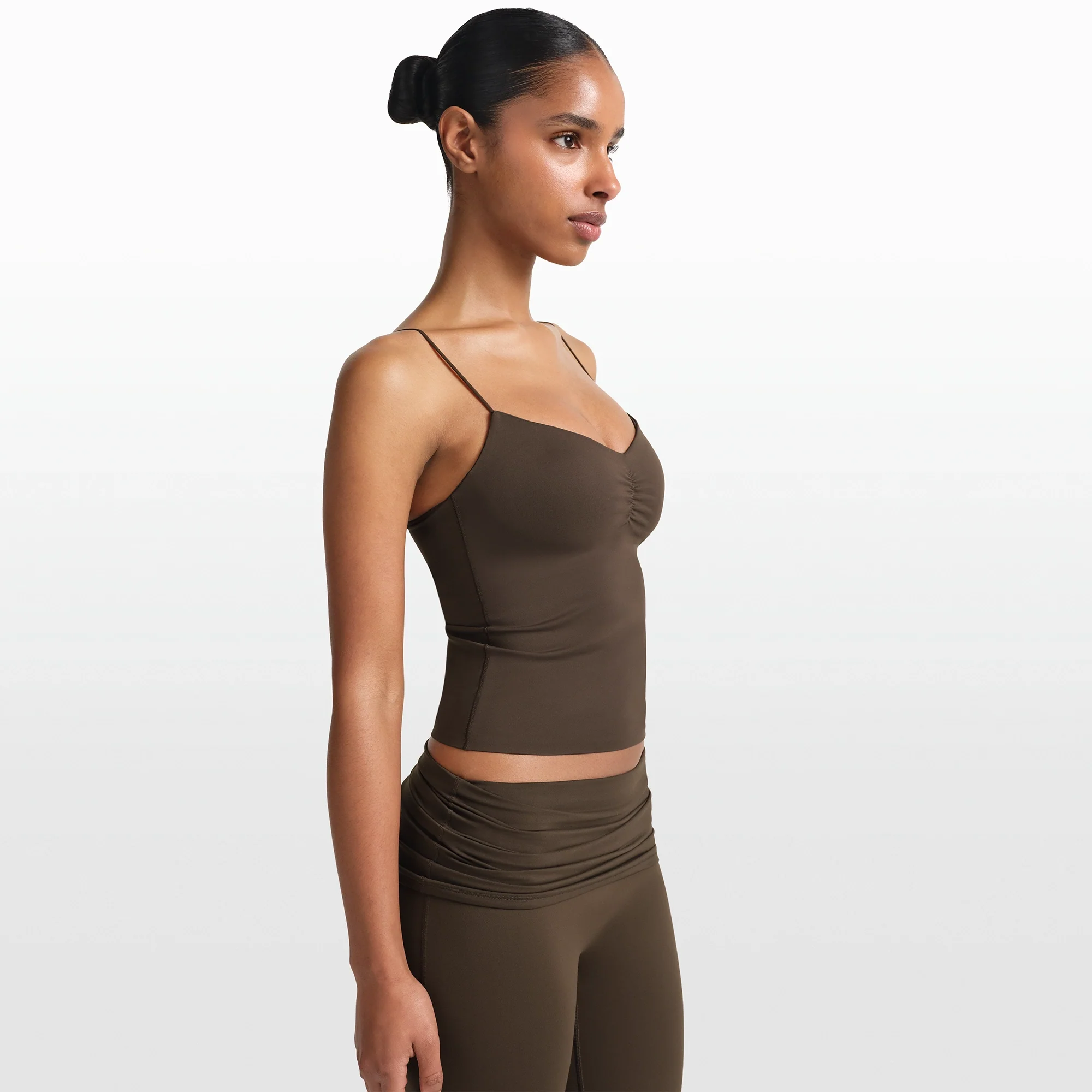 NikeSKIMS MATTE SHIRRED FRONT TANK | DARK SEPIA - Image 4