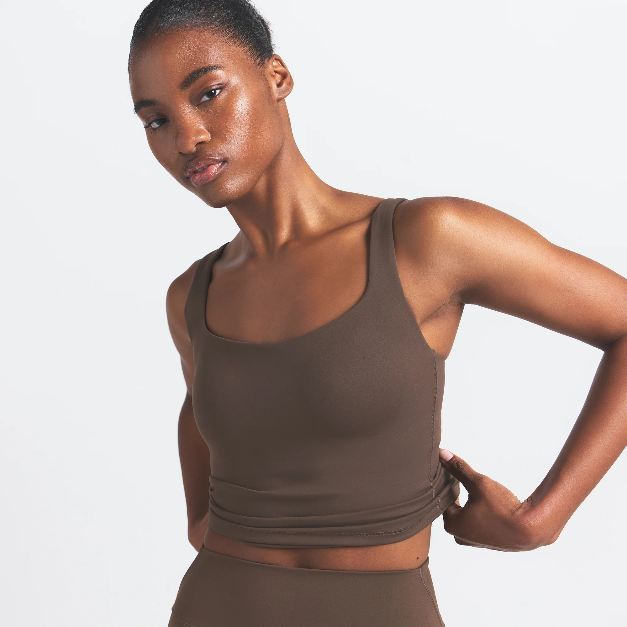 NikeSKIMS MATTE SQUARE NECK TANK | DARK SEPIA - Image 3