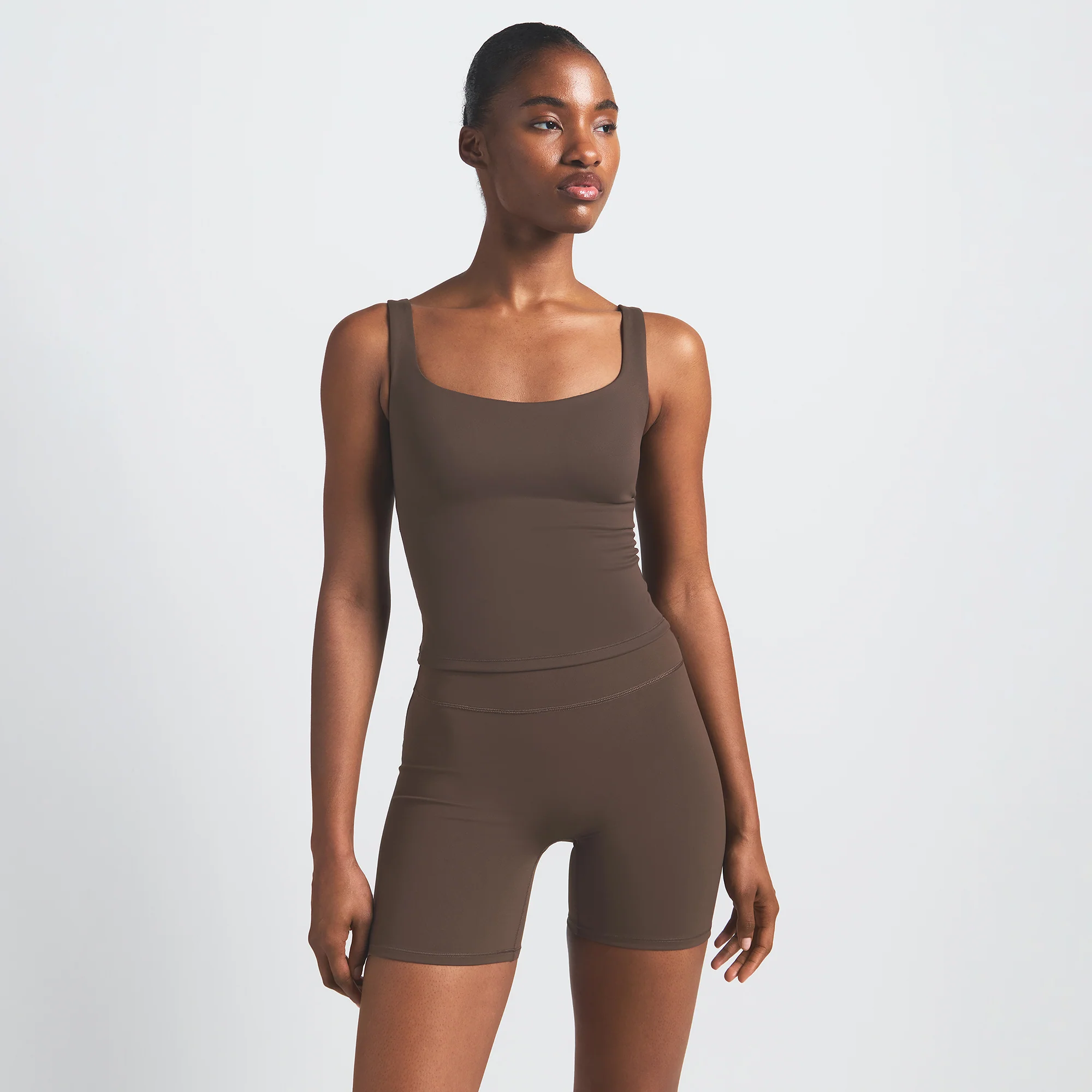 NikeSKIMS MATTE SQUARE NECK TANK | DARK SEPIA - Image 4