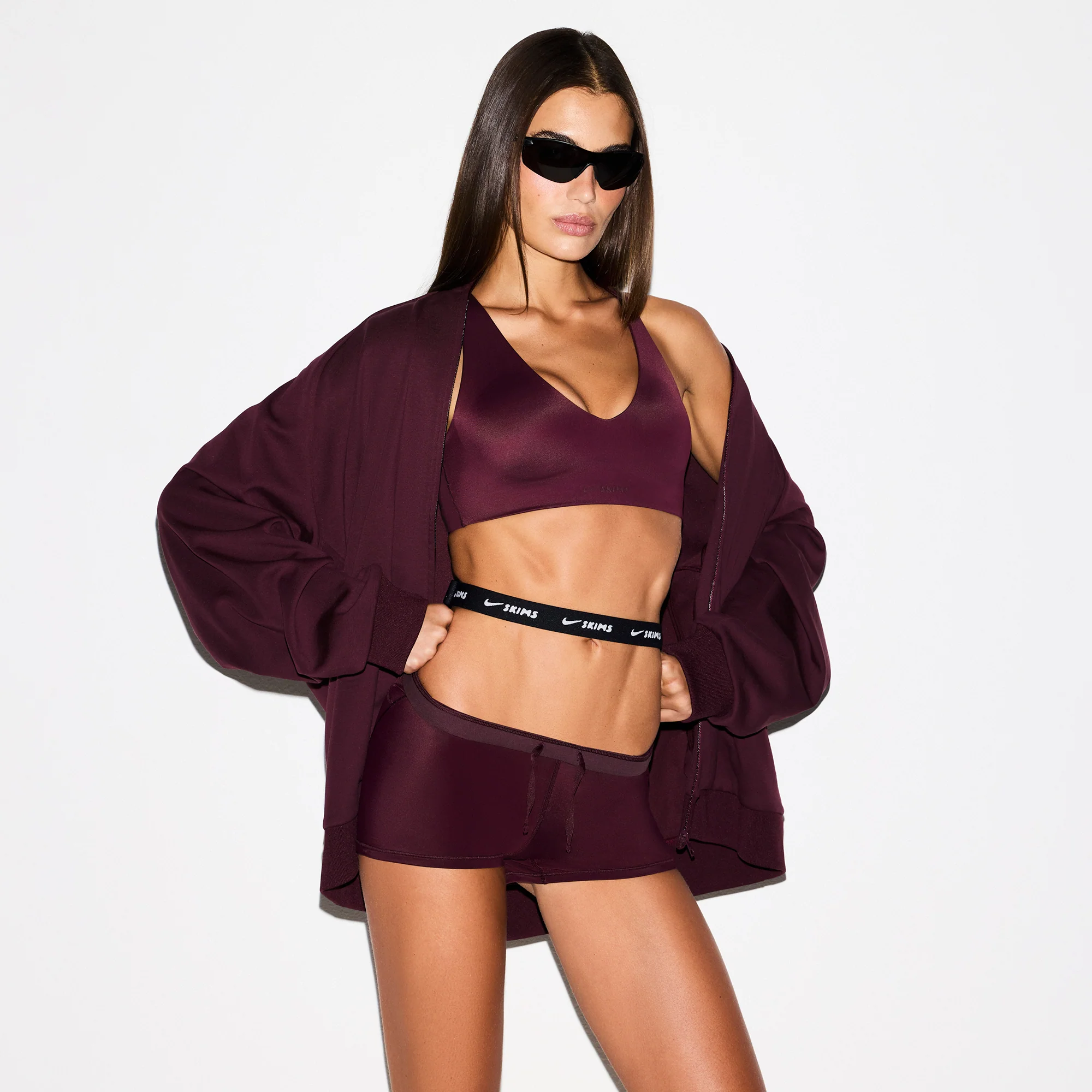 NikeSKIMS MATTE TRICOT OVERSIZED TRACK JACKET | CURRANT - Image 3
