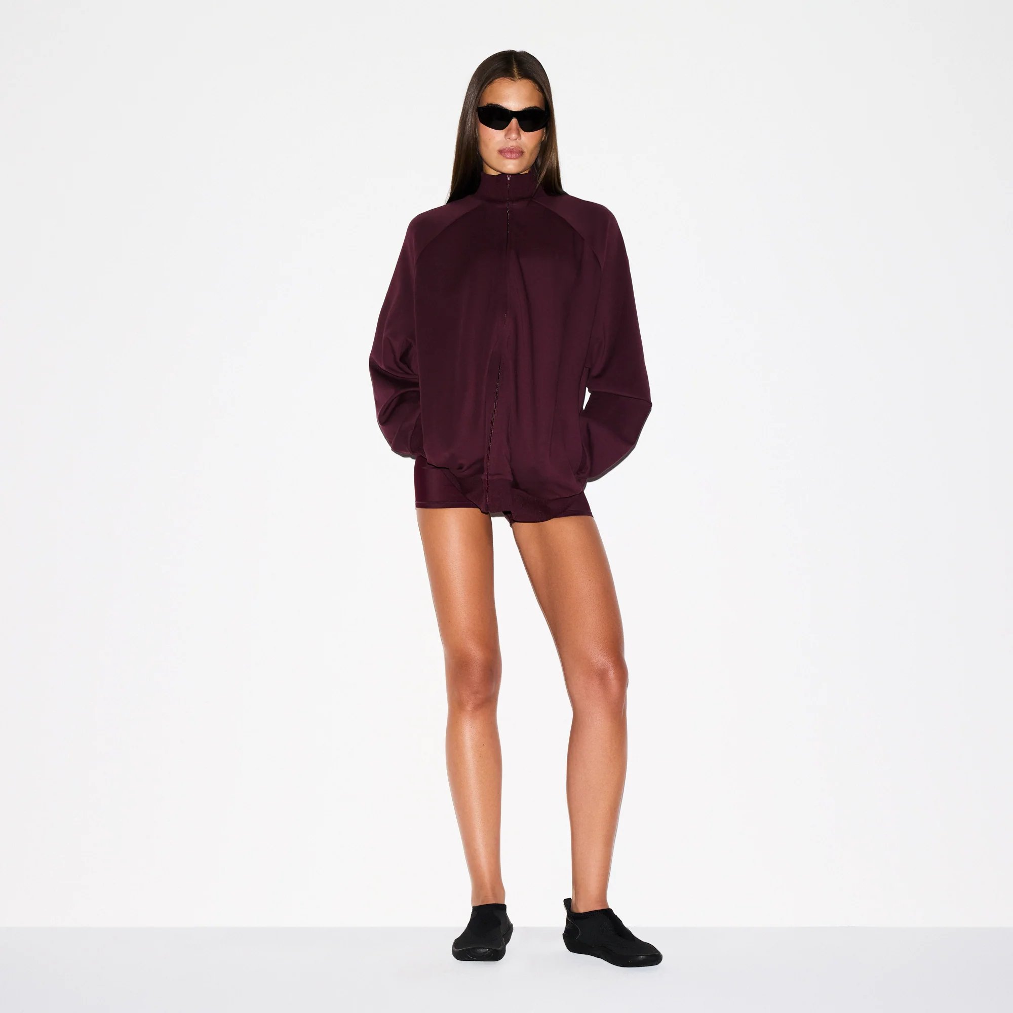 NikeSKIMS MATTE TRICOT OVERSIZED TRACK JACKET | CURRANT - Image 4