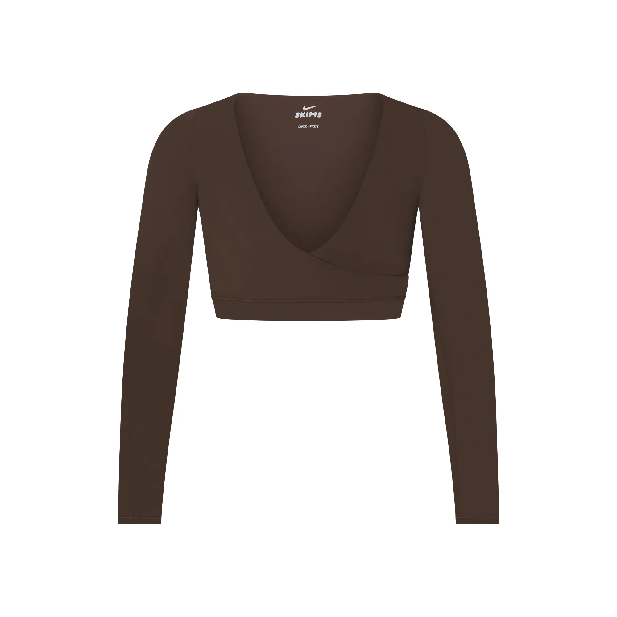 NikeSKIMS MATTE WRAP LONG SLEEVE CROPPED TOP | DARK SEPIA