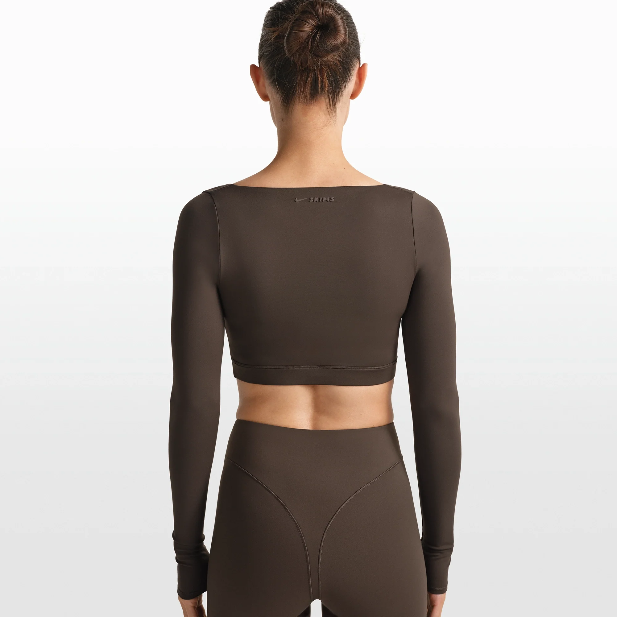 NikeSKIMS MATTE WRAP LONG SLEEVE CROPPED TOP | DARK SEPIA - Image 5
