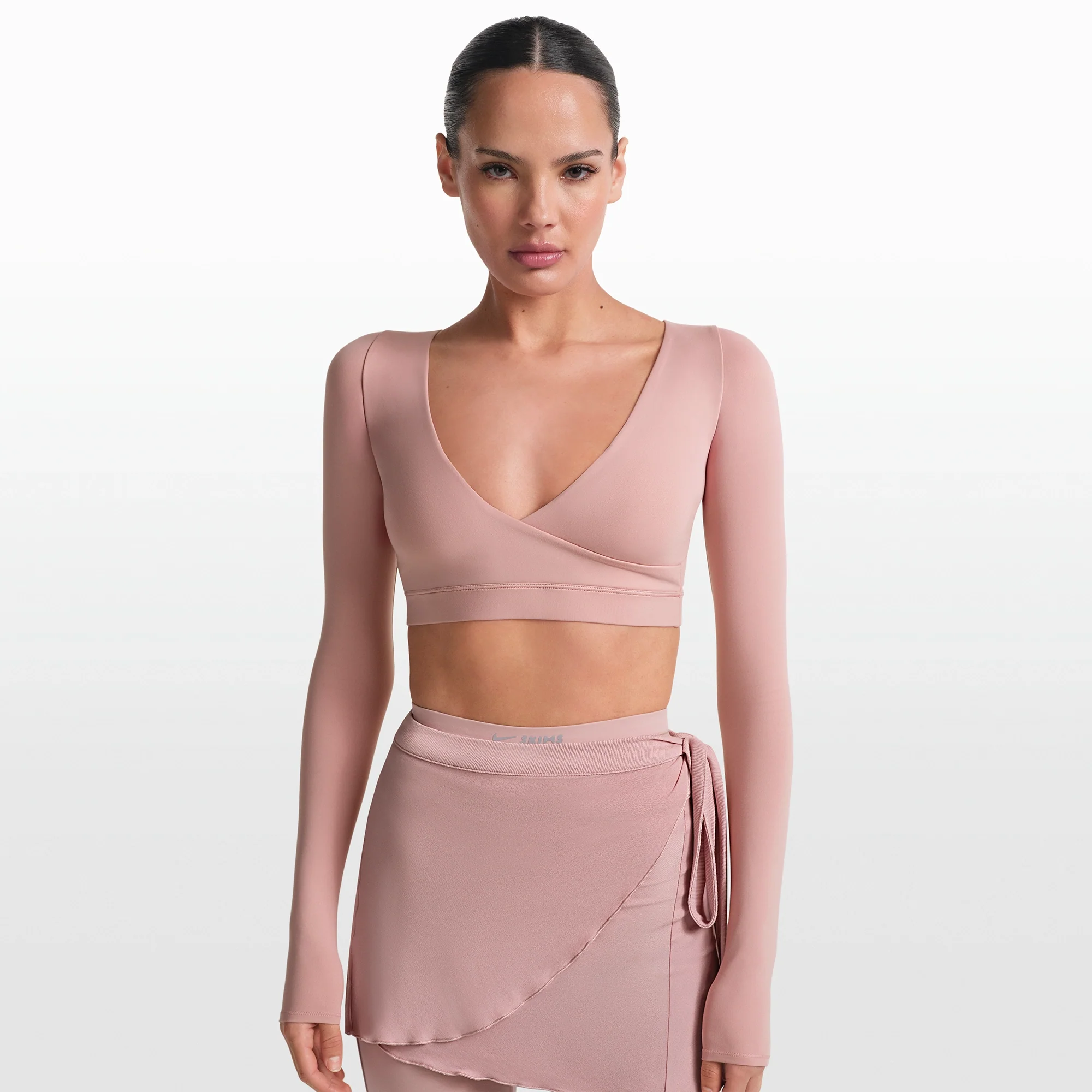 NikeSKIMS MATTE WRAP LONG SLEEVE CROPPED TOP | HIMALAYAN - Image 3