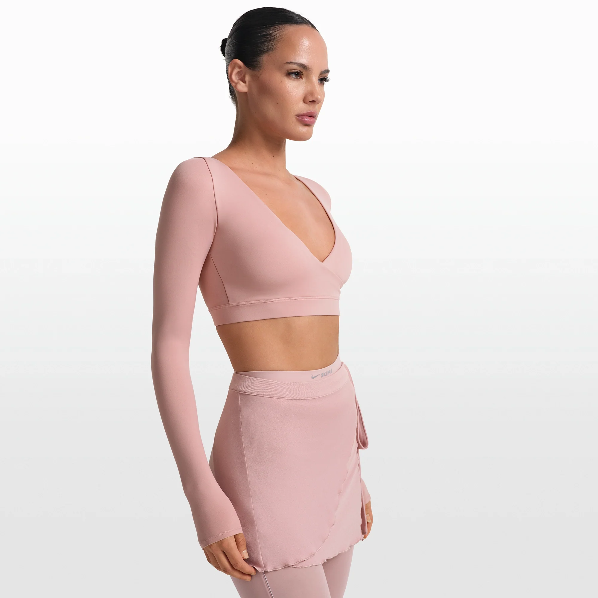 NikeSKIMS MATTE WRAP LONG SLEEVE CROPPED TOP | HIMALAYAN - Image 4