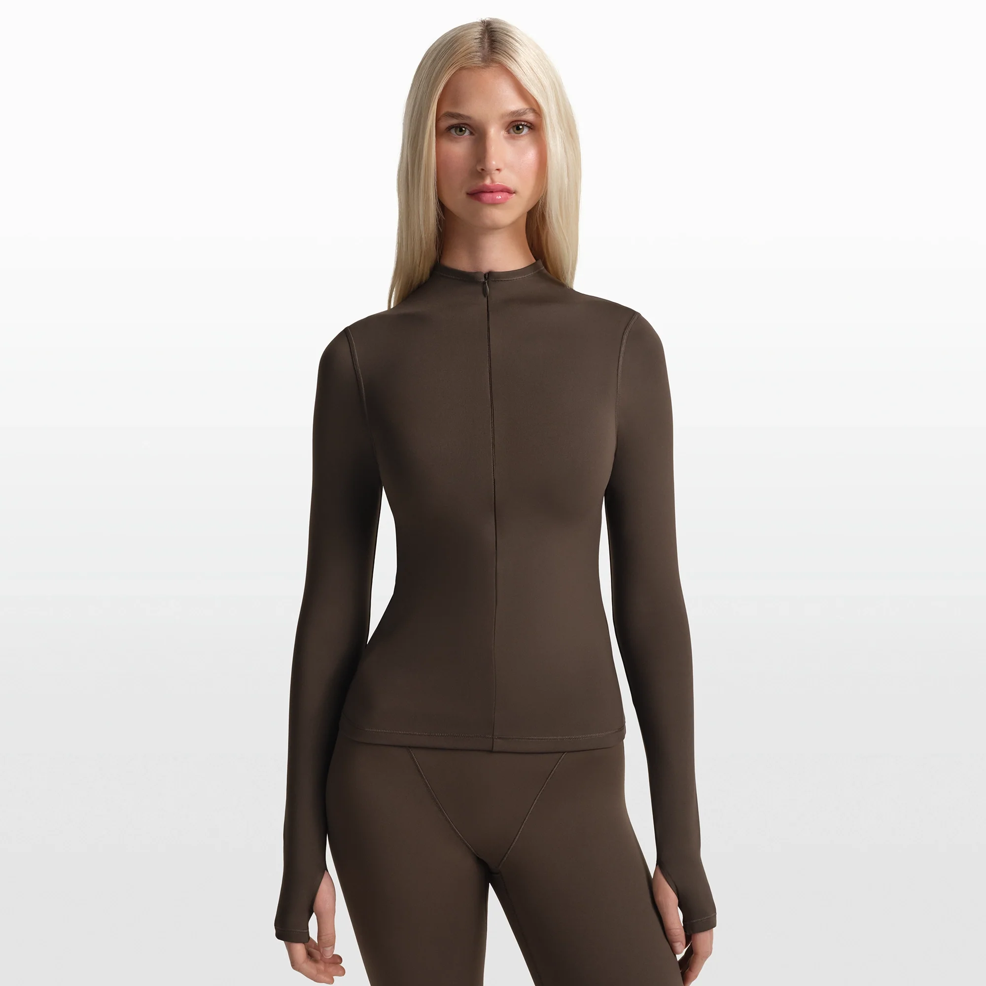 NikeSKIMS MATTE ZIP FRONT TOP | DARK SEPIA - Image 3