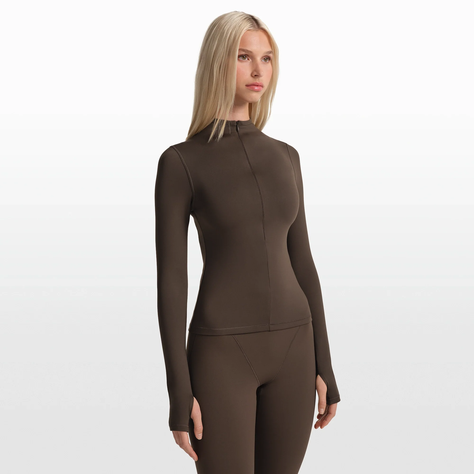 NikeSKIMS MATTE ZIP FRONT TOP | DARK SEPIA - Image 4