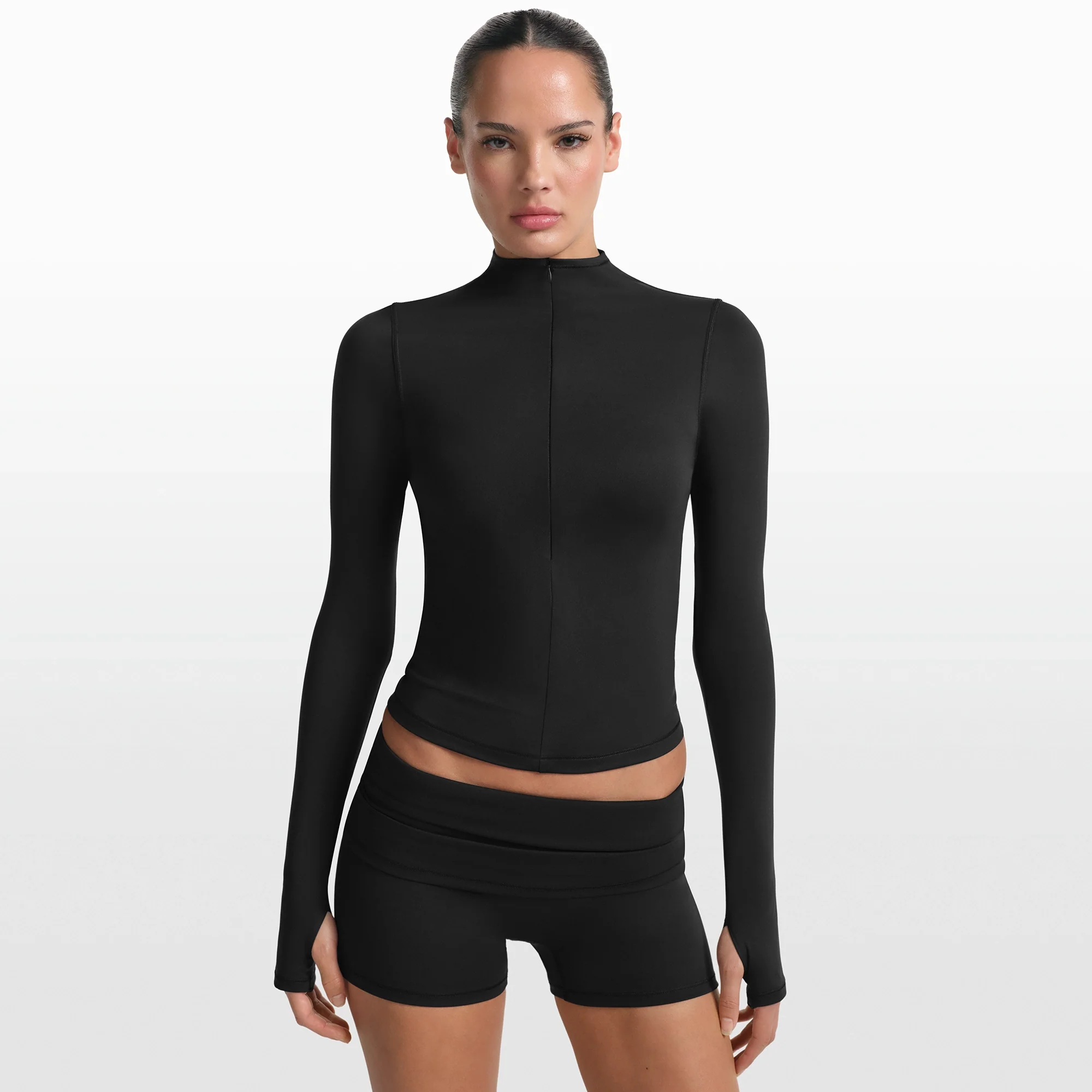 NikeSKIMS MATTE ZIP FRONT TOP | OBSIDIAN - Image 3