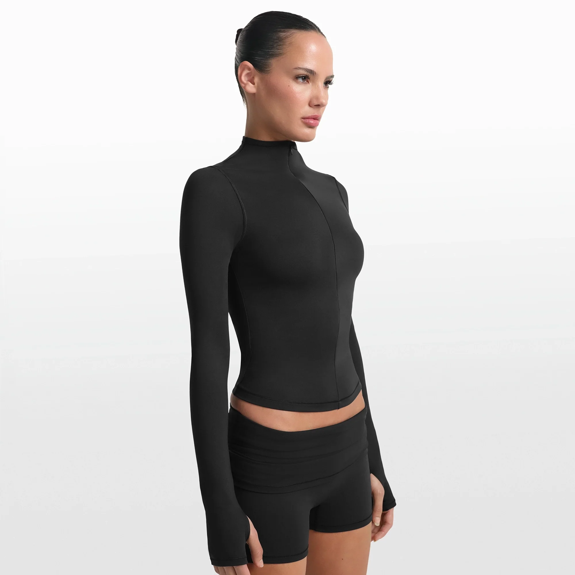 NikeSKIMS MATTE ZIP FRONT TOP | OBSIDIAN - Image 4