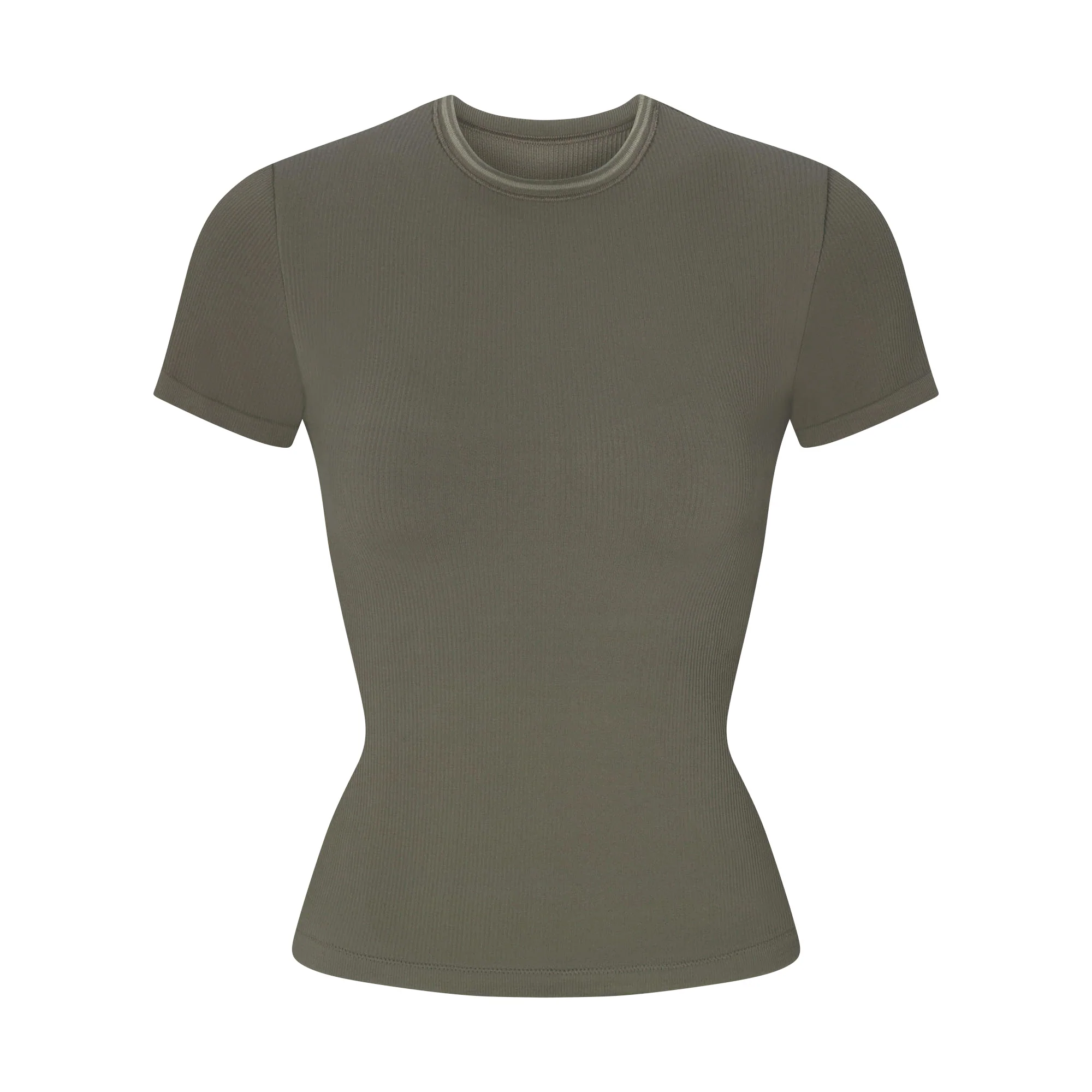 NikeSKIMS RIBBED SEAMLESS BABY TEE | DUSTY OAKMOSS