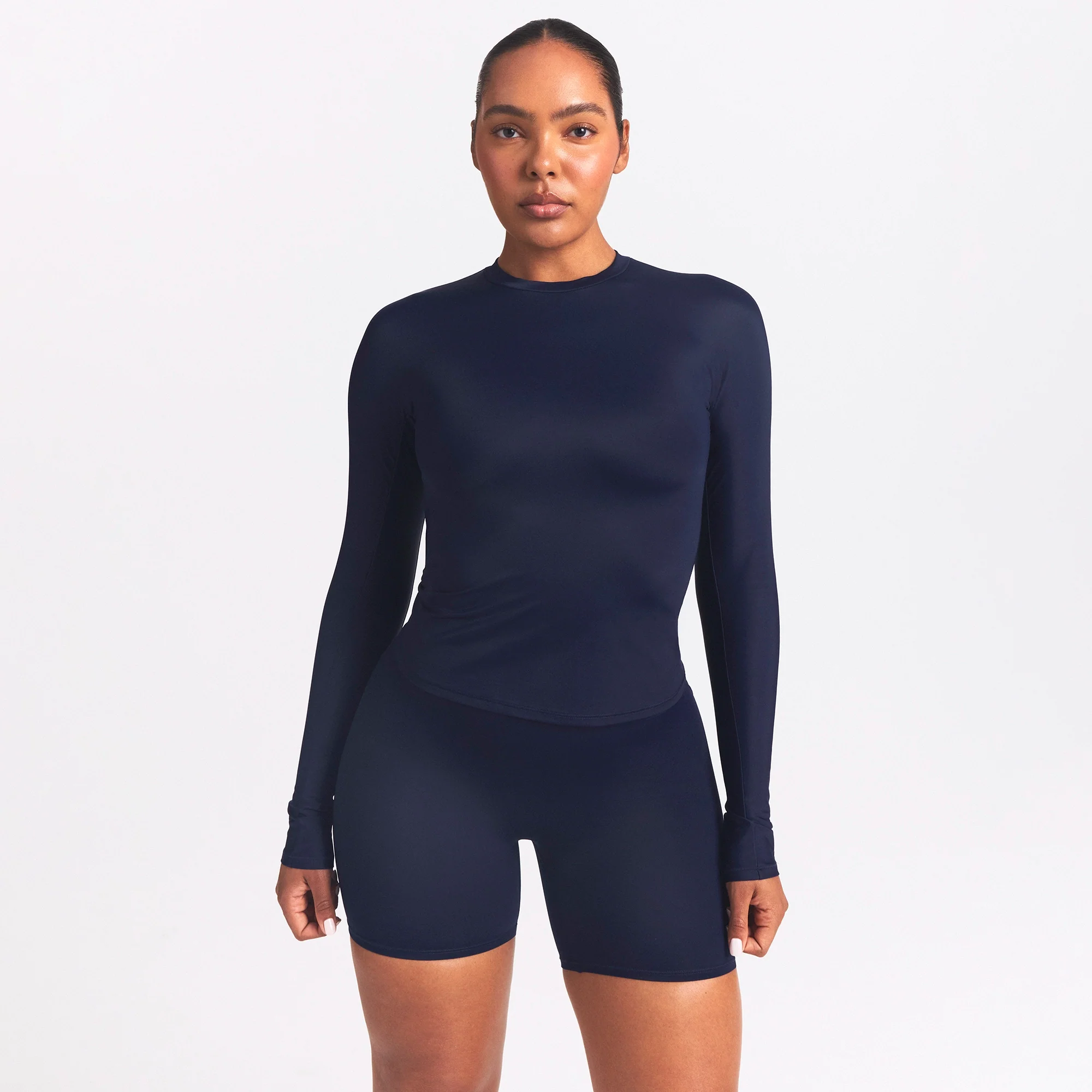 NikeSKIMS SHINE LONG SLEEVE CREW NECK TOP | NAVY - Image 3