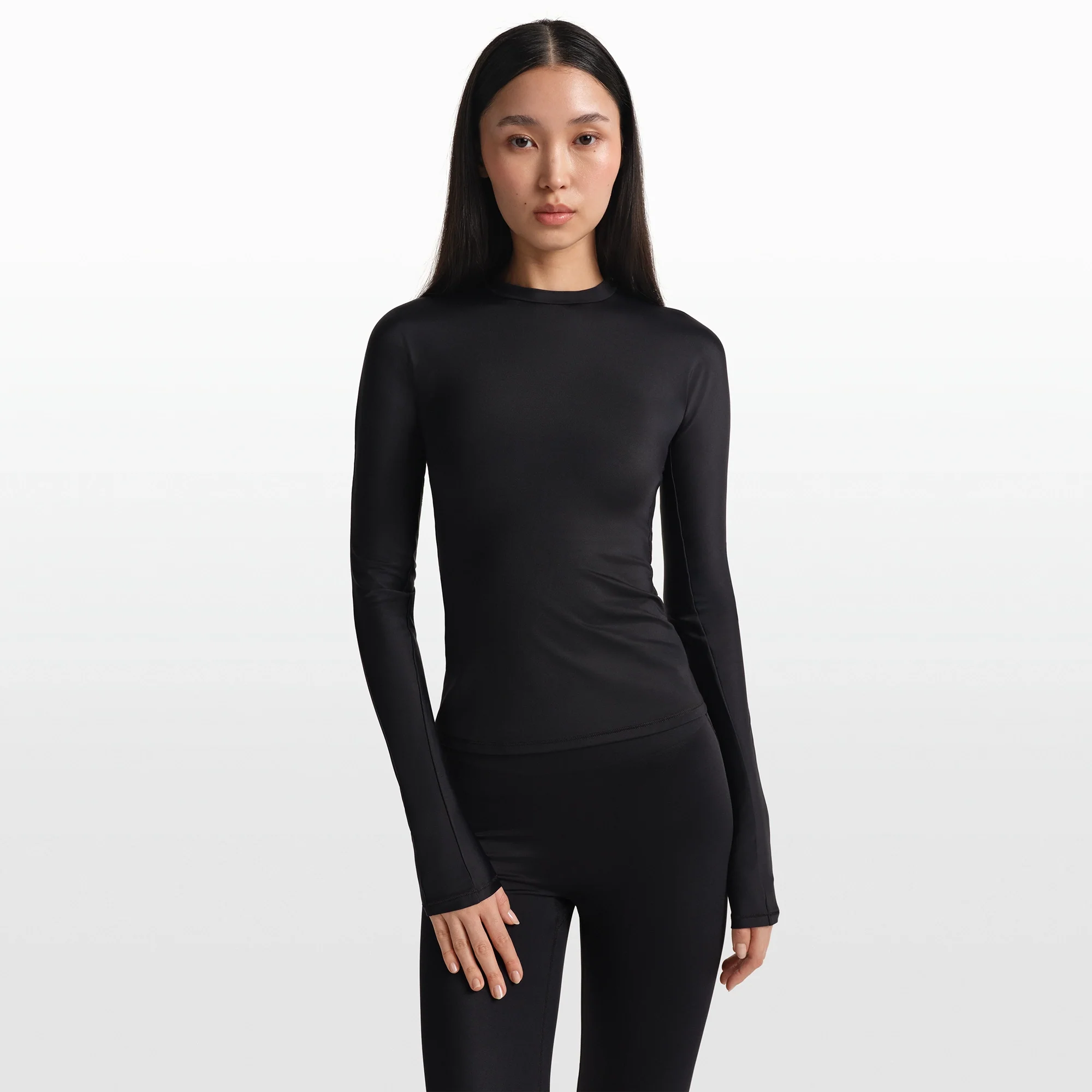 NikeSKIMS SHINE LONG SLEEVE CREW NECK TOP | OBSIDIAN - Image 2