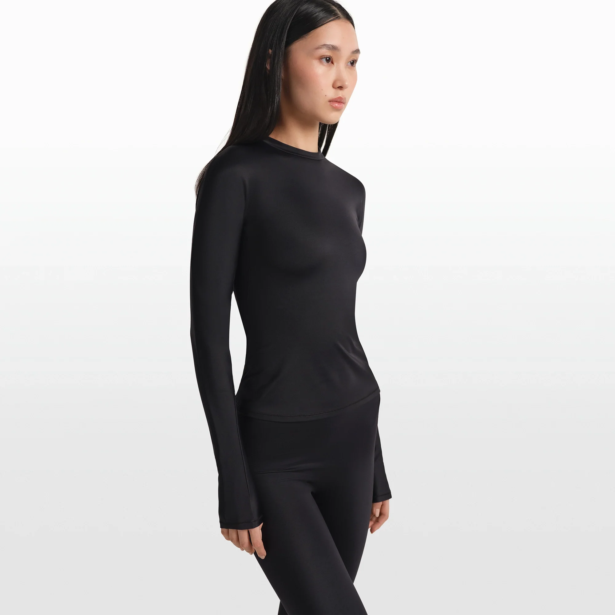 NikeSKIMS SHINE LONG SLEEVE CREW NECK TOP | OBSIDIAN - Image 4