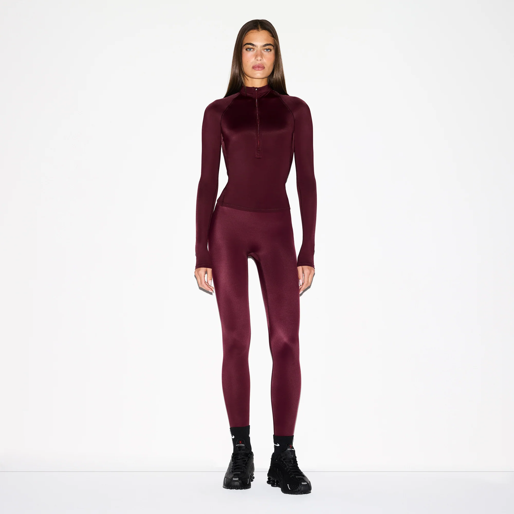 NikeSKIMS SHINE LONG SLEEVE HALF ZIP | CURRANT - Image 2