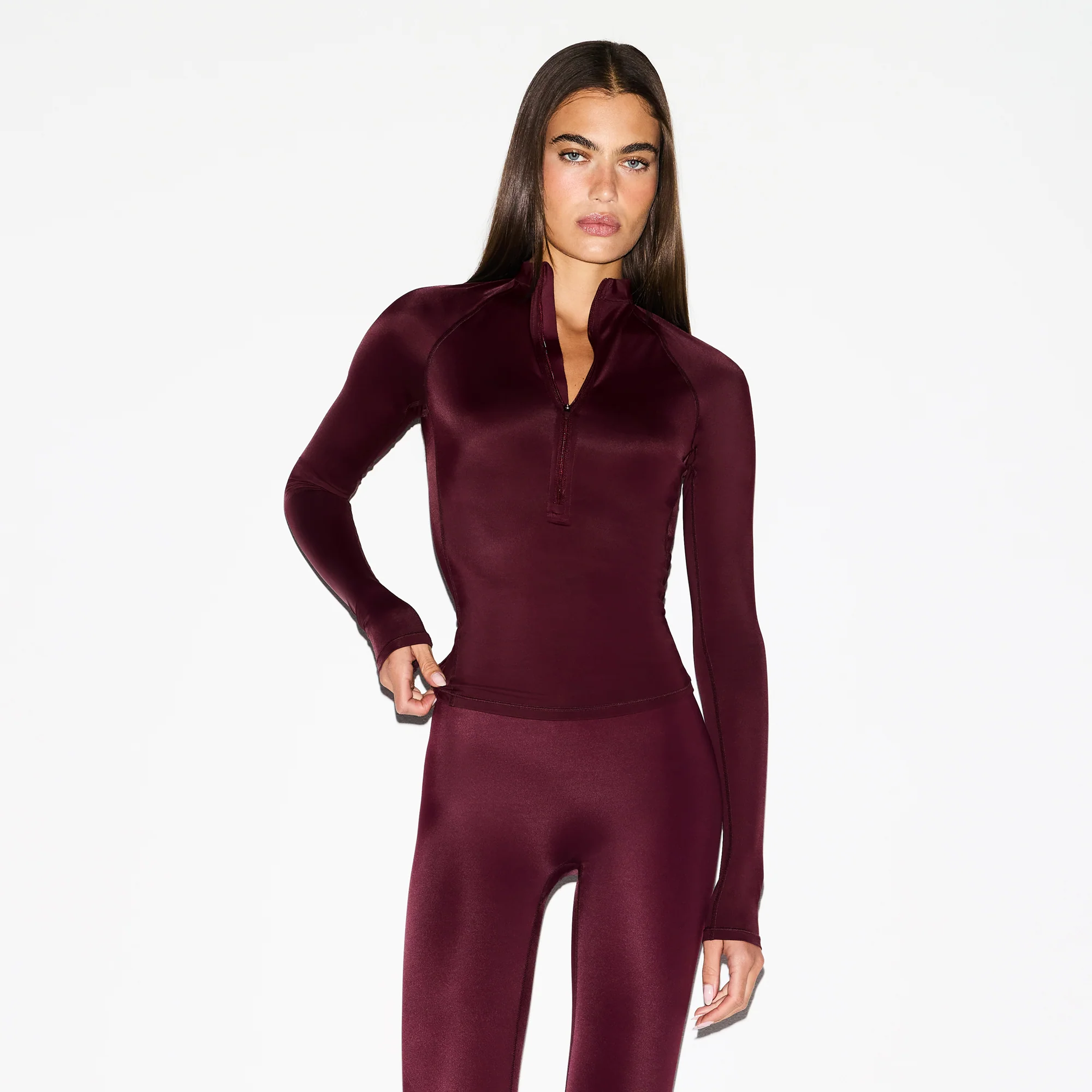 NikeSKIMS SHINE LONG SLEEVE HALF ZIP | CURRANT - Image 3
