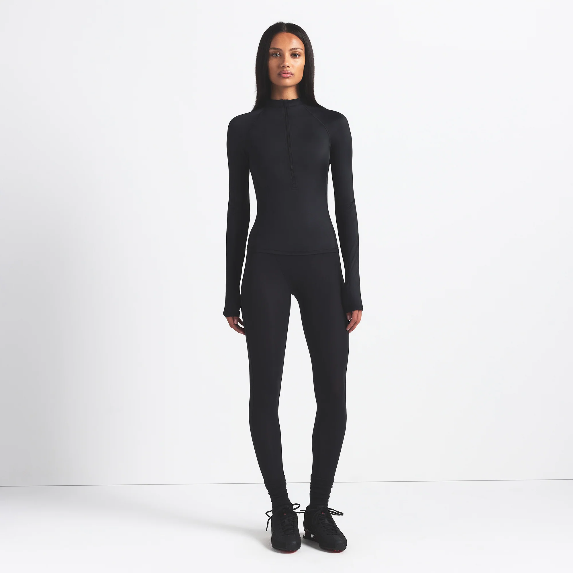 NikeSKIMS SHINE LONG SLEEVE HALF ZIP | OBSIDIAN - Image 2