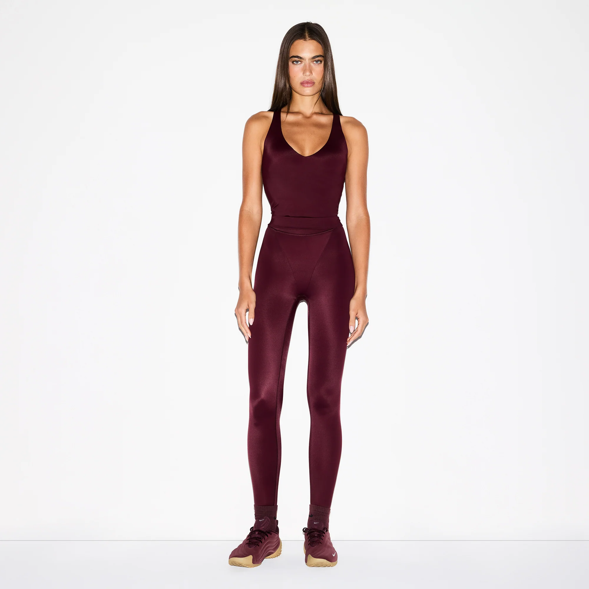 NikeSKIMS SHINE V-NECK TANK | CURRANT - Image 2