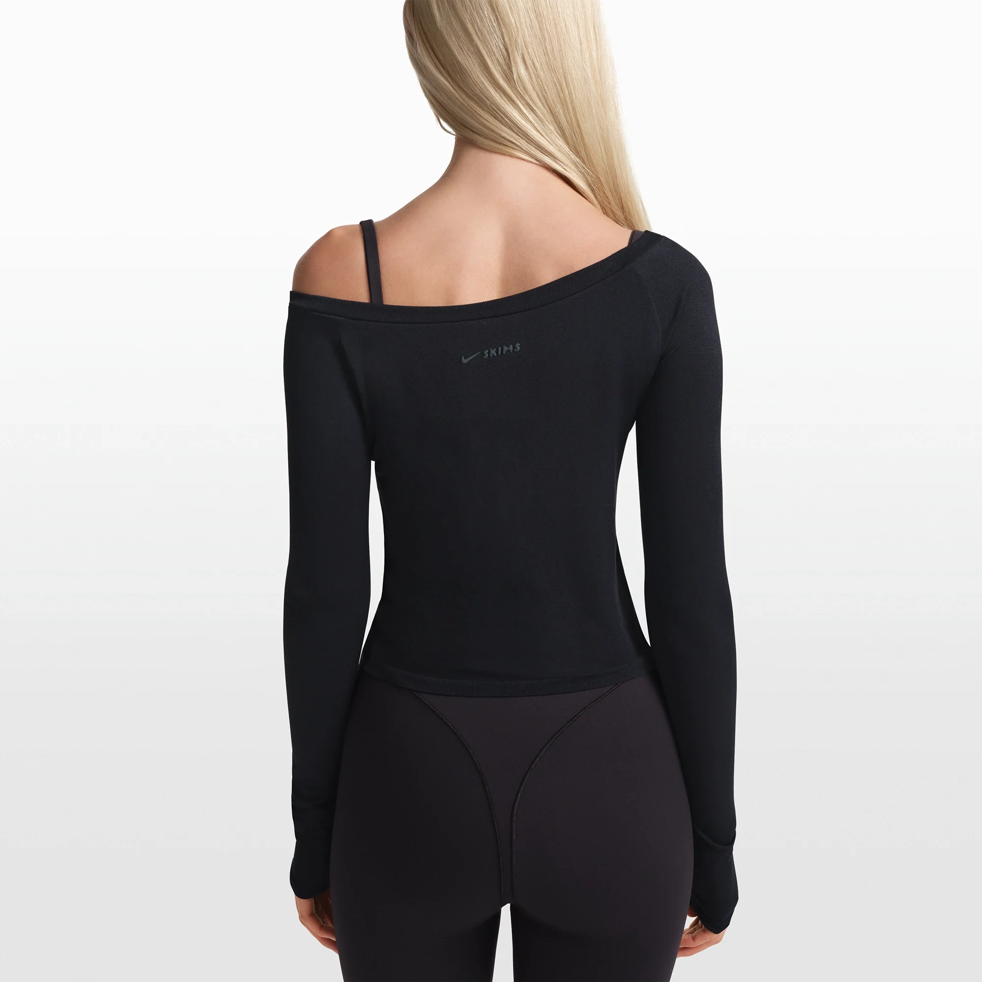 NikeSKIMS STRETCH KNIT LONG SLEEVE BOATNECK TOP | OBSIDIAN - Image 5