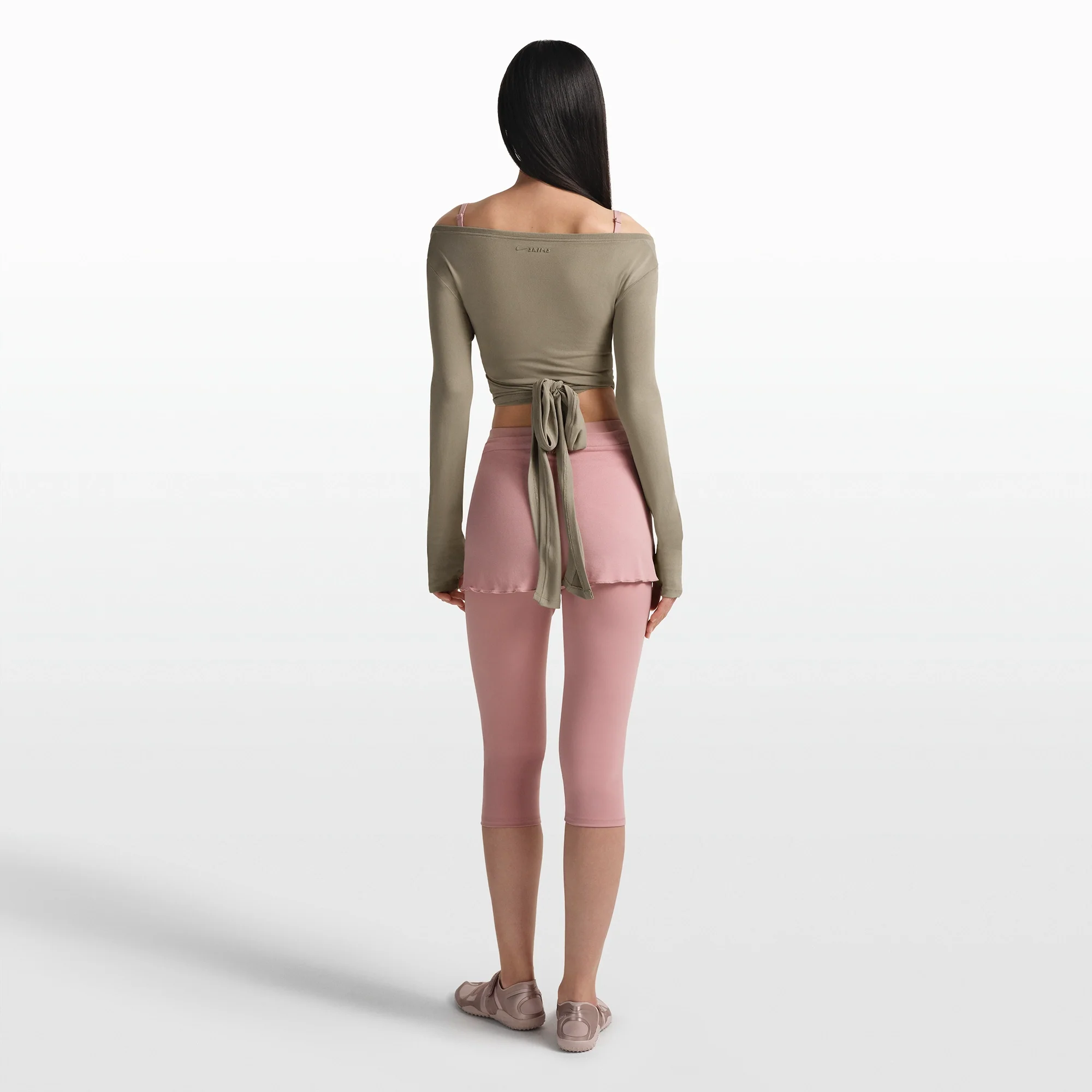 NikeSKIMS STRETCH KNIT WRAP LONG SLEEVE CROPPED TOP | DUNE - Image 6