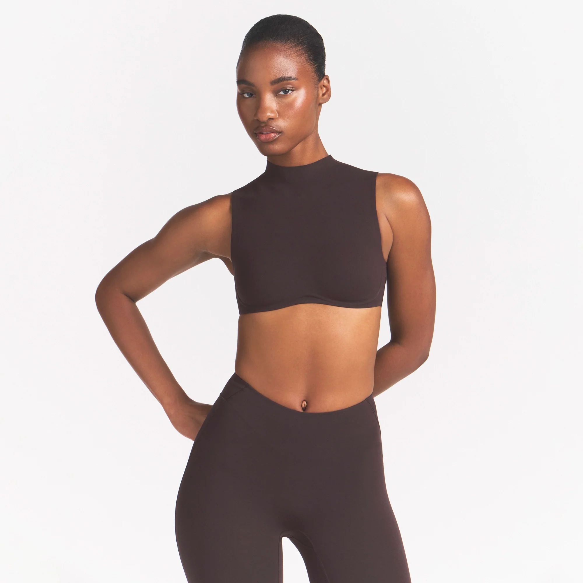 NikeSKIMS STUDIO STRETCH MOCK NECK BRA TOP | DARK ROAST - Image 3