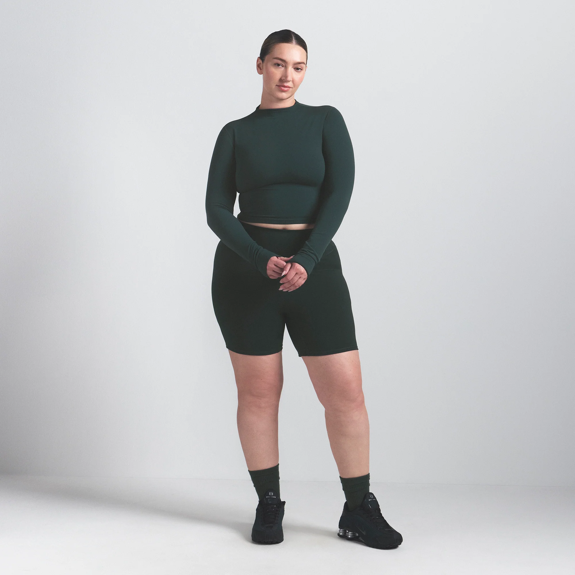 NikeSKIMS VINTAGE SEAMLESS MOCK NECK CROP TOP | DARK TEAL - Image 9