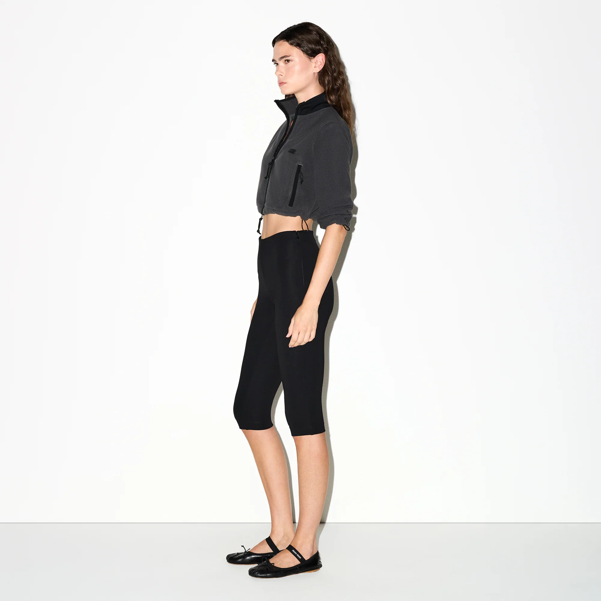 OUTDOOR FLEECE CROPPED 3/4 SLEEVE JACKET | ASH - Image 4