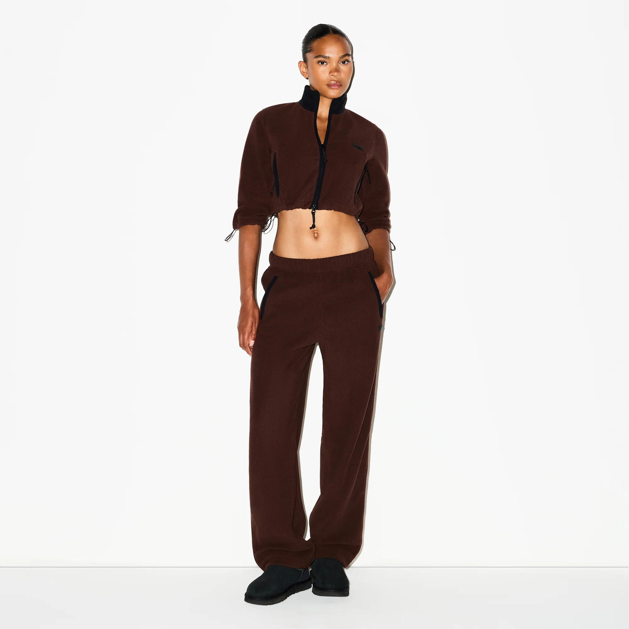 OUTDOOR FLEECE CROPPED 3/4 SLEEVE JACKET | COCOA - Image 2