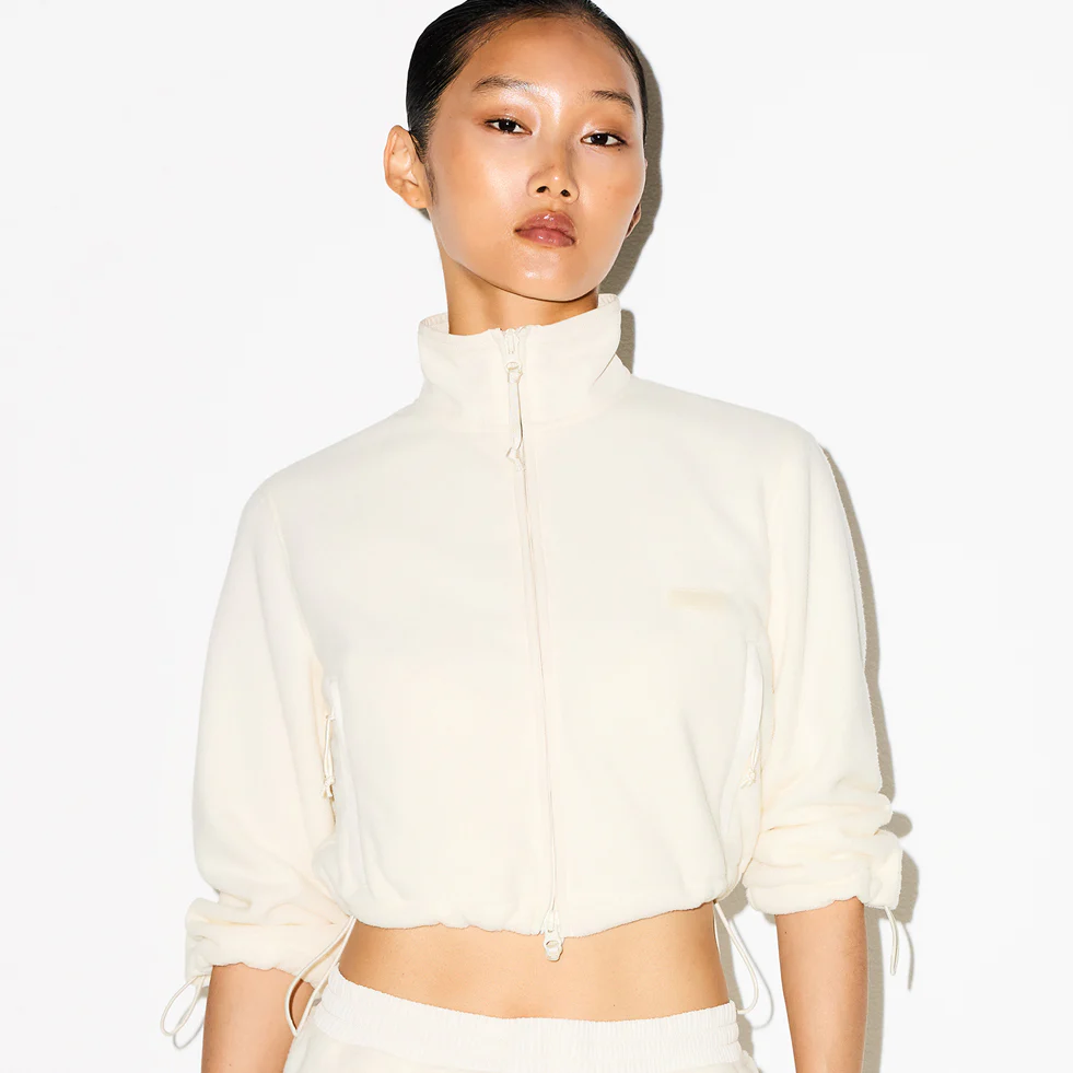 OUTDOOR FLEECE CROPPED 3/4 SLEEVE JACKET | ECRU - Image 3
