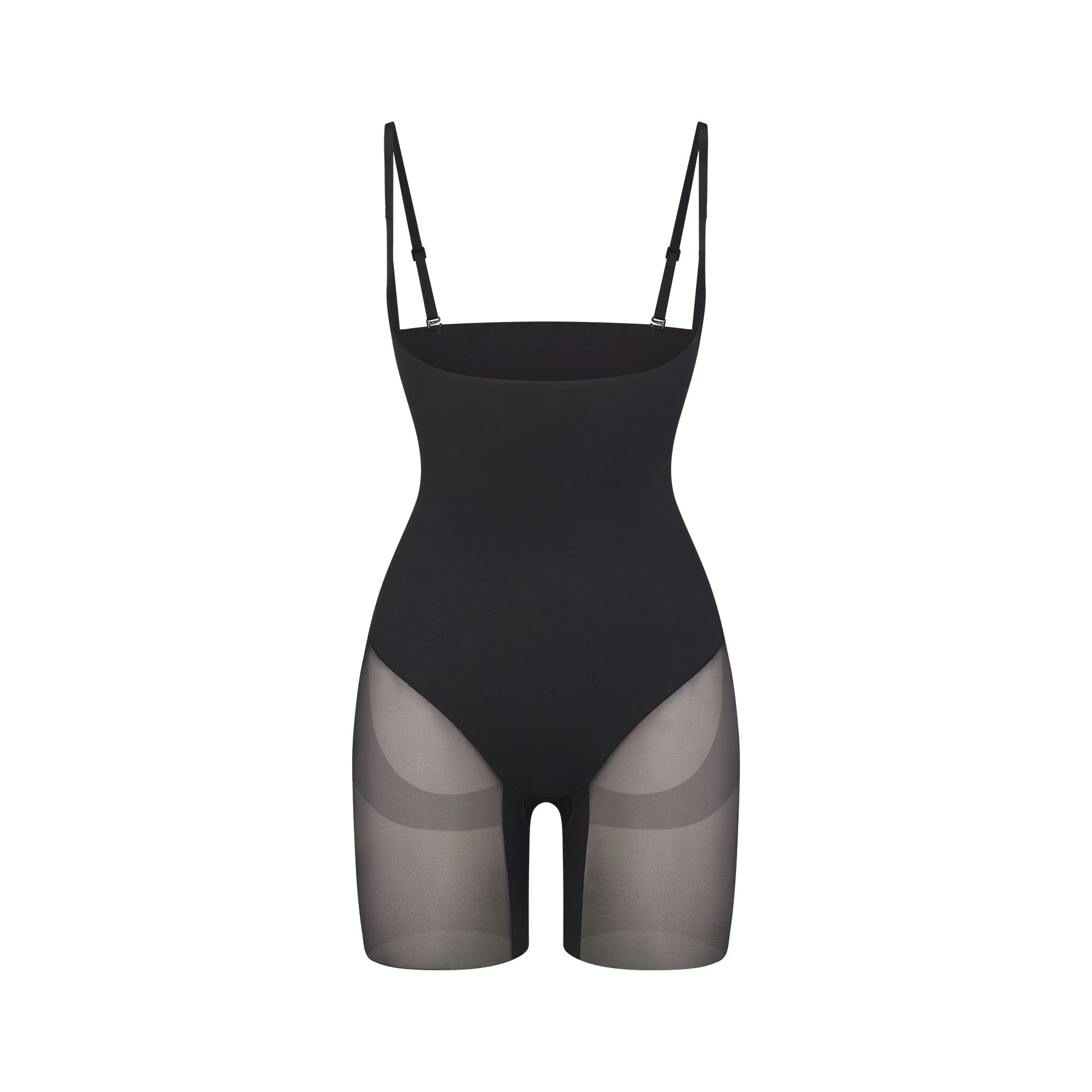 POWER MESH SHAPEWEAR CORE SCULPT OPEN BUST MID THIGH BODYSUIT | ONYX