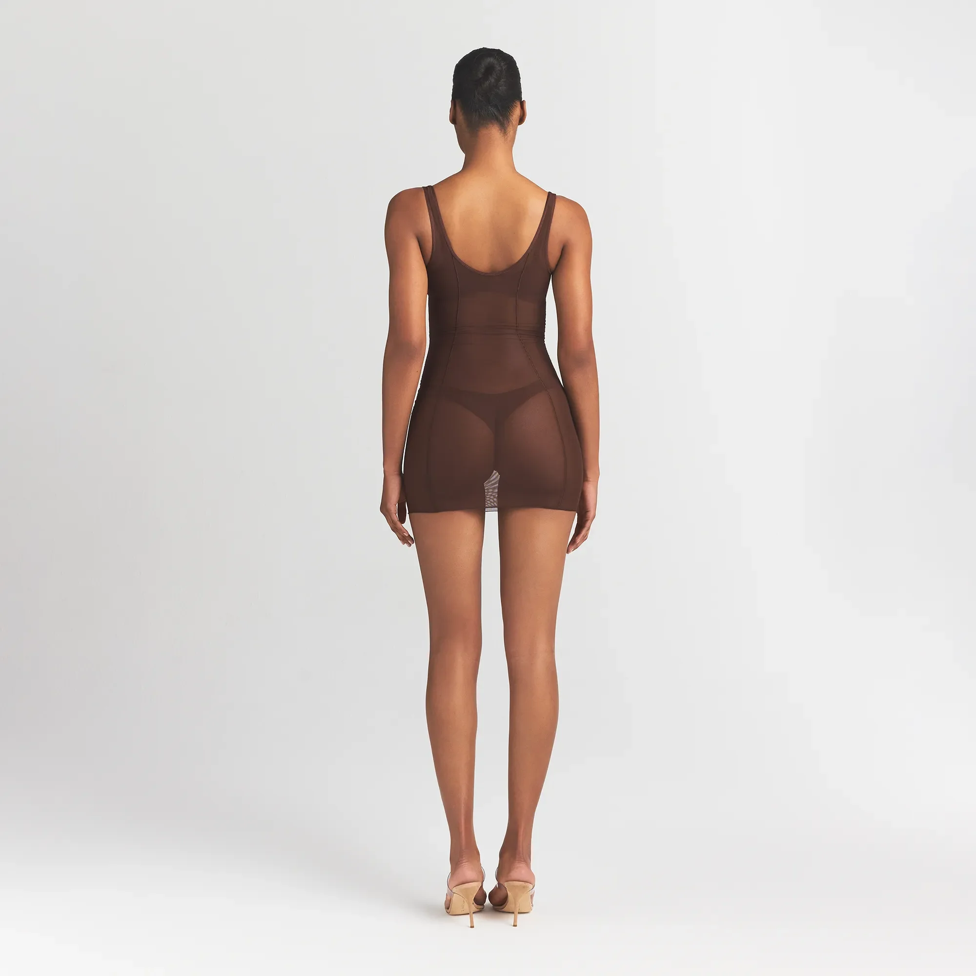 POWER MESH SHAPEWEAR OPEN BUST SLIP DRESS | COCOA - Image 5