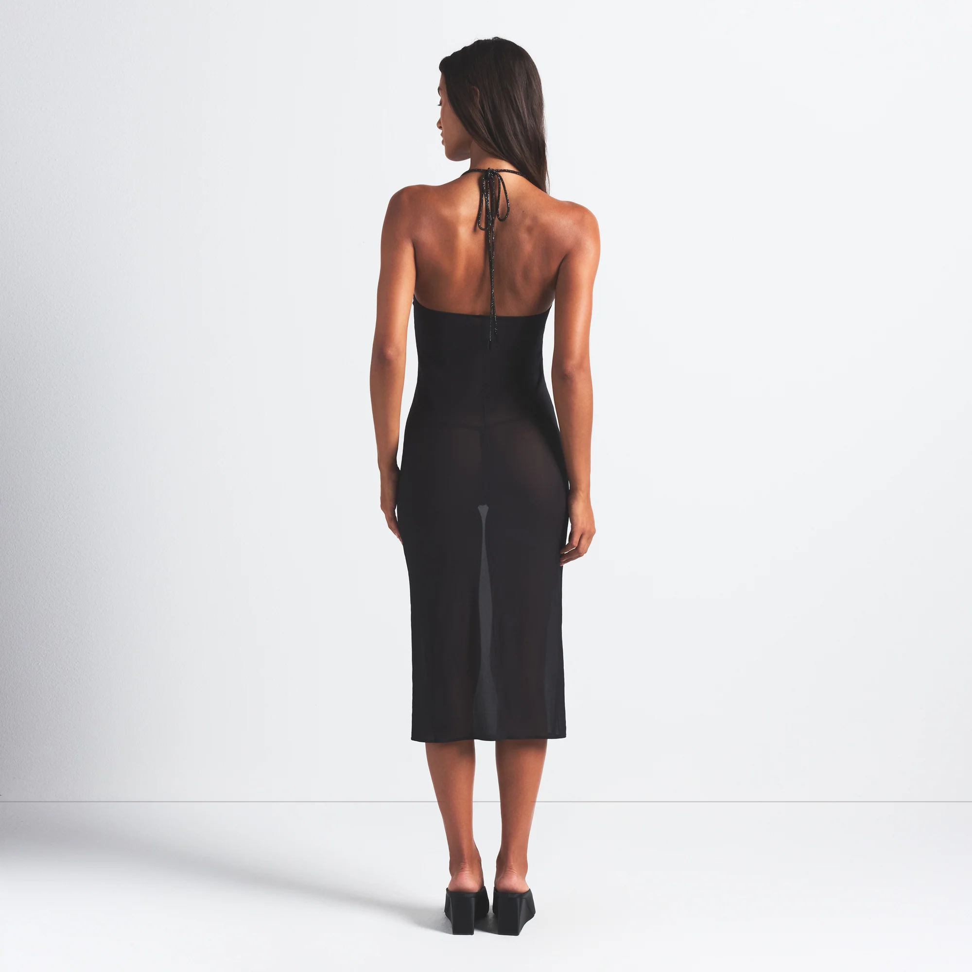 RHINESTONE KNIT HALTER MIDI SLIP DRESS | ONYX - Image 5